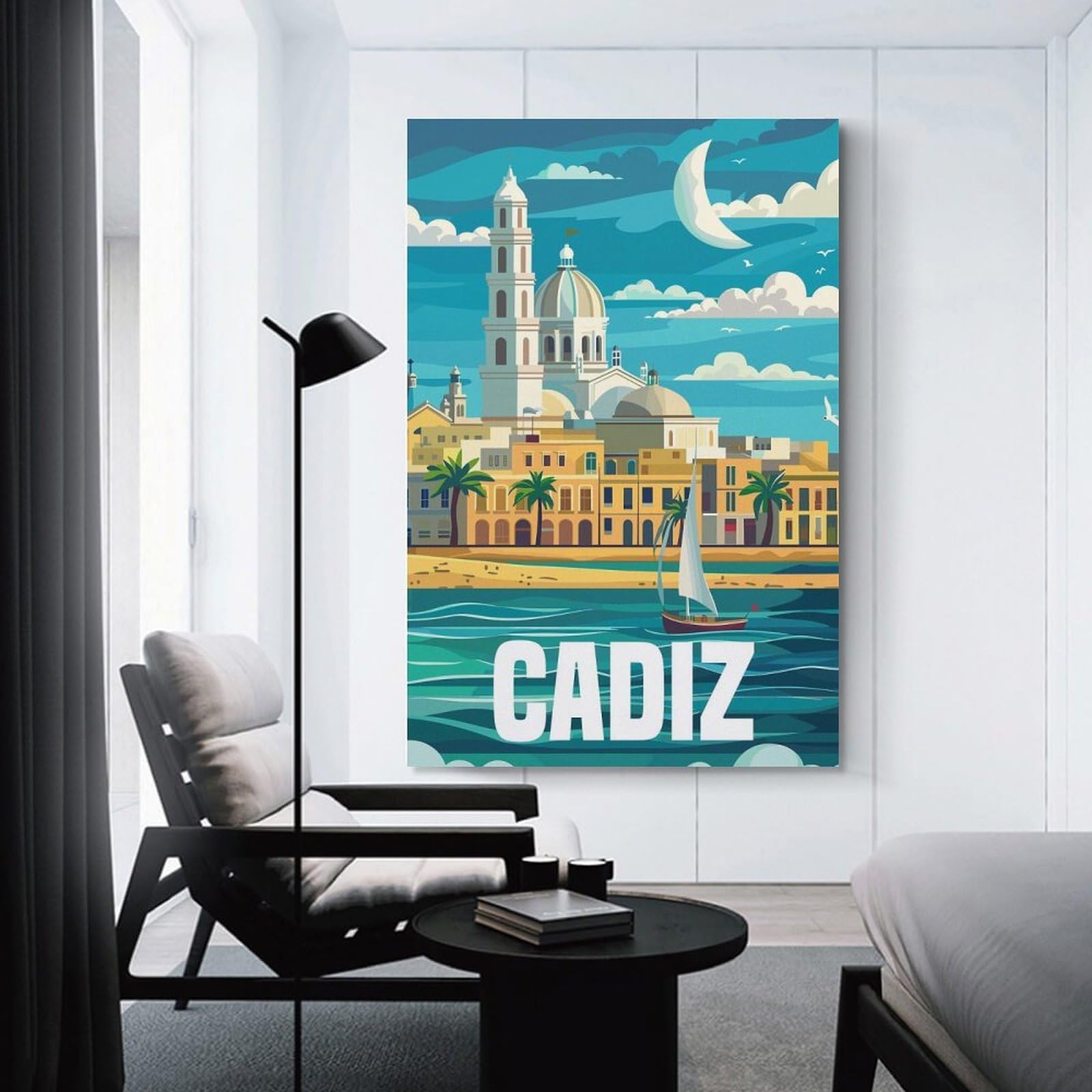 Junmoney Cadiz Spain Travel Room Decor Wall Art 20x30inch(50x75cm), for Corridors, Hallways Or Apartment Entries, Decorative Wall Art for Narrow Spaces
