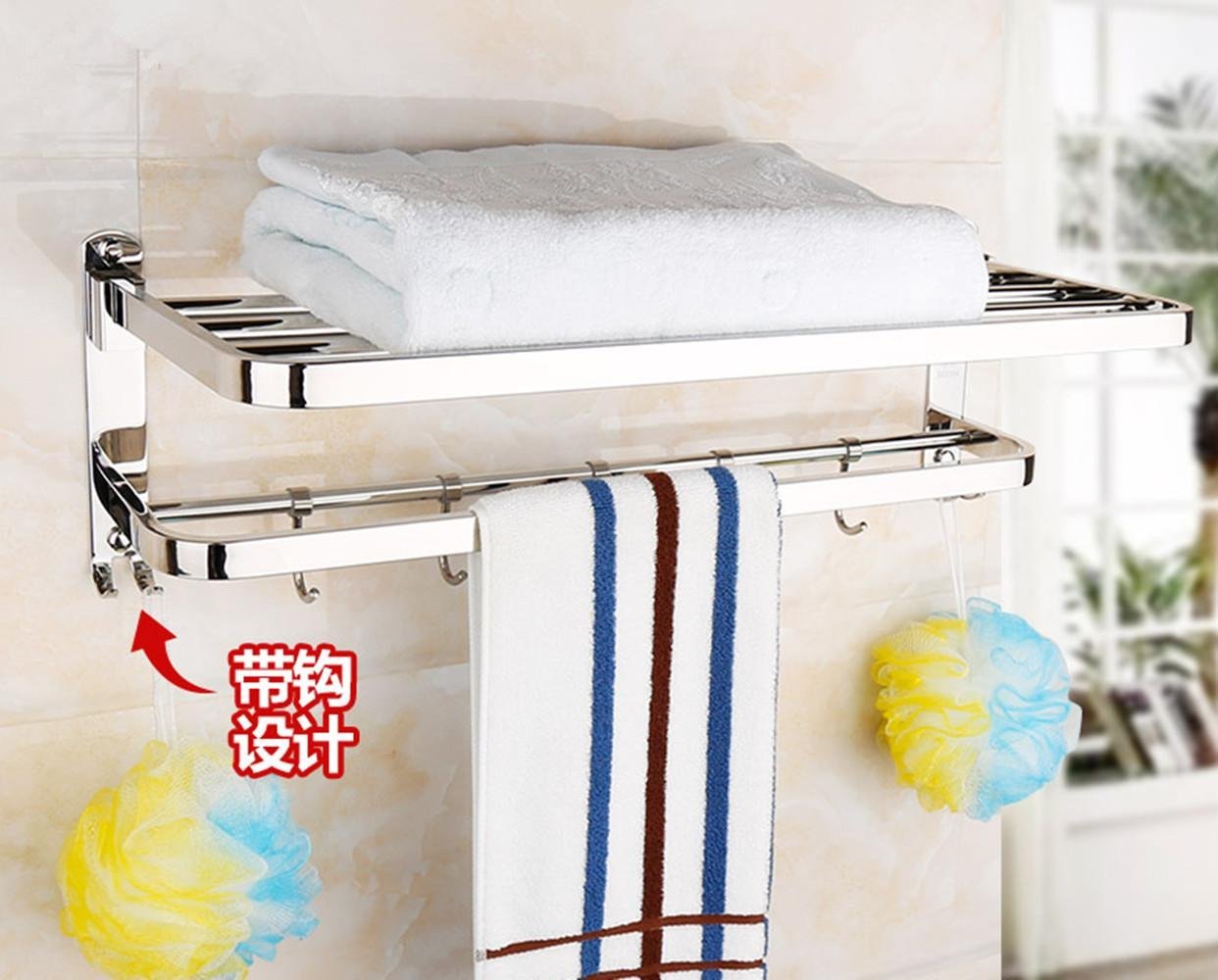 Porte-serviettes de salle de bain en acier inoxydable 304 et étagère verre