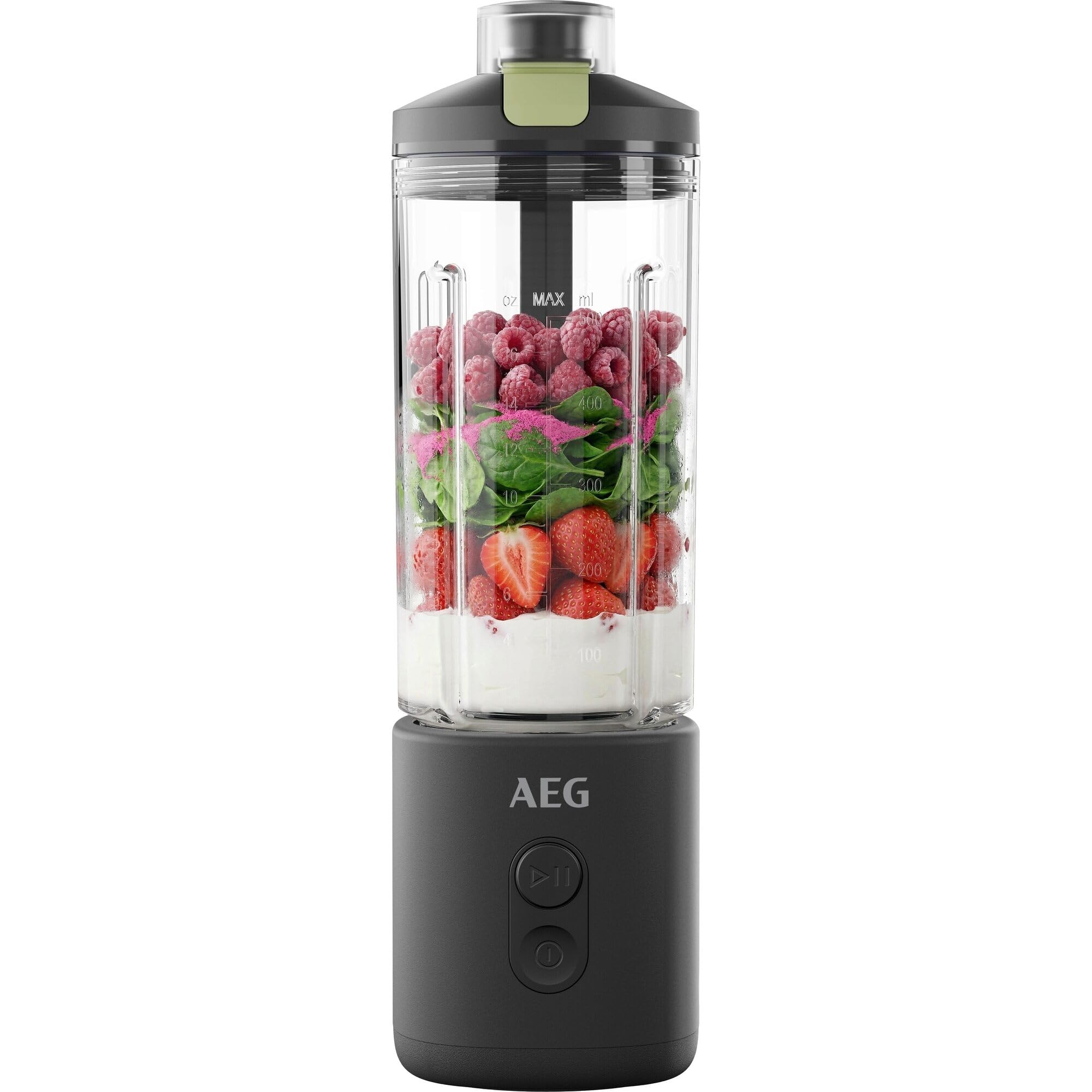 AEG Tragbarer Standmixer, auslaufsicherer 500 ml Trinkbehälter, PB4-1-2CG | Akku Smoothie Maker wiederaufladbar, kabellos, Crushed Ice, Smoothies in 30s, für Gym, Büro und Reisen, BPA frei