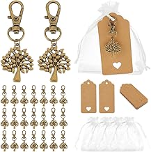 PH PandaHall 24 Sets Porte-clés Arbre de Vie Cadeaux Baptême Fête Sacs Cadeau Organza Cadeaux Mariage Petits Sacs en Filet Porte Clés Arbre Doré Antique avec Étiquettes pour Mariage Anniversaire