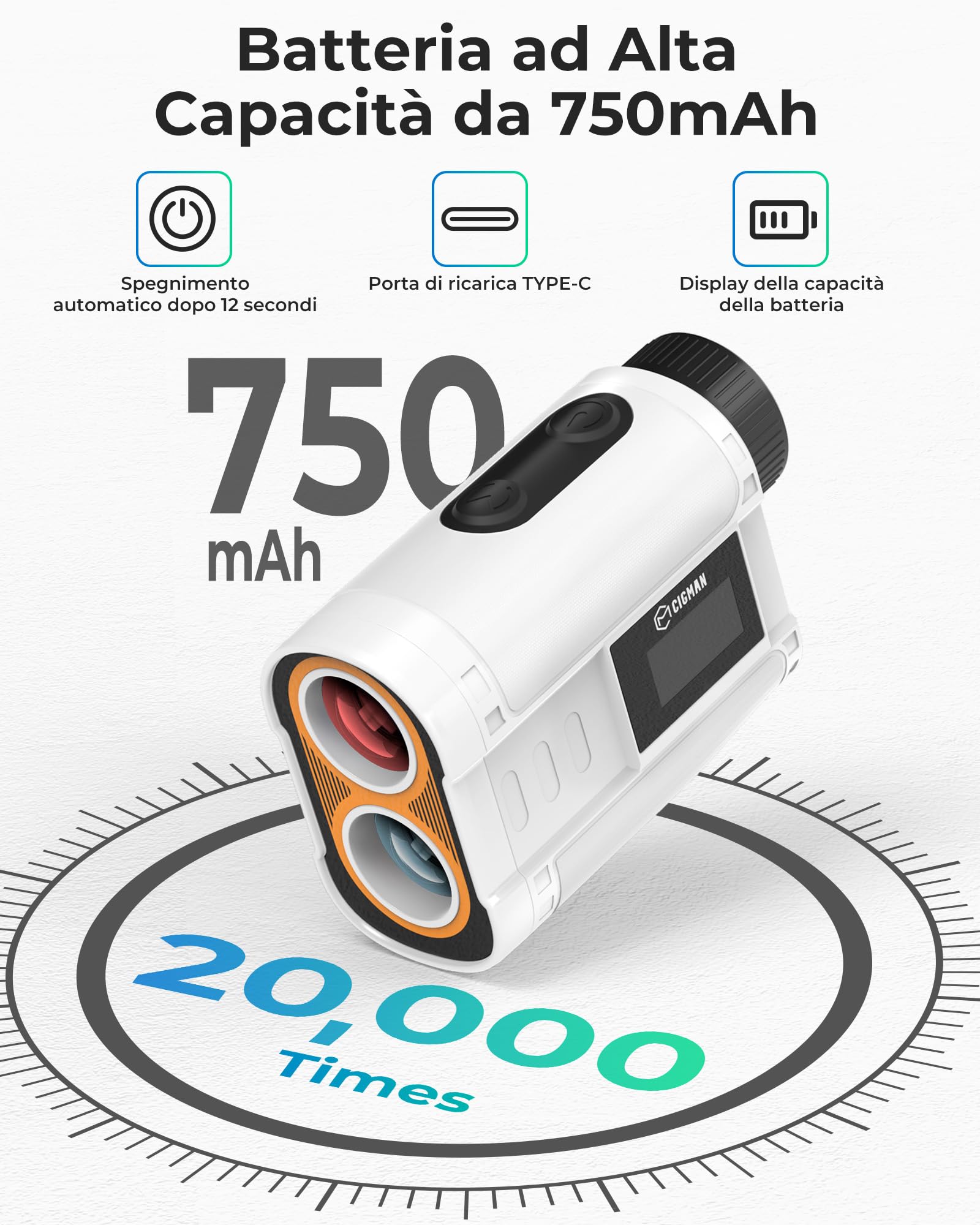 CIGMAN Telemetro Golf/Caccia Da 1200M con Display LCD Telemetri da Golf, con Pendenza,Ricaricabile via USB,Bloccaggio Degli Alberi Bandiera, Funzione magnetica inclusa, Accessori da golf