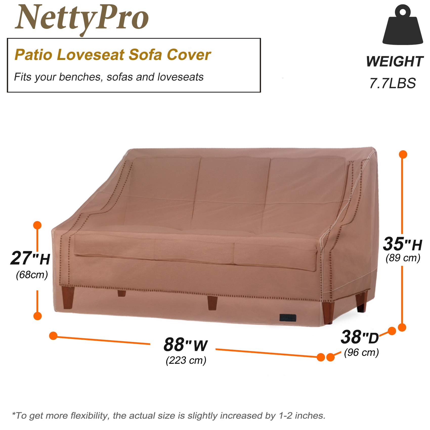 Funda Impermeable Para Sofá De Patio En L - Tamaño 104x83 Pulgadas, Tela 600D, Color Marrón, Orientación Derecha