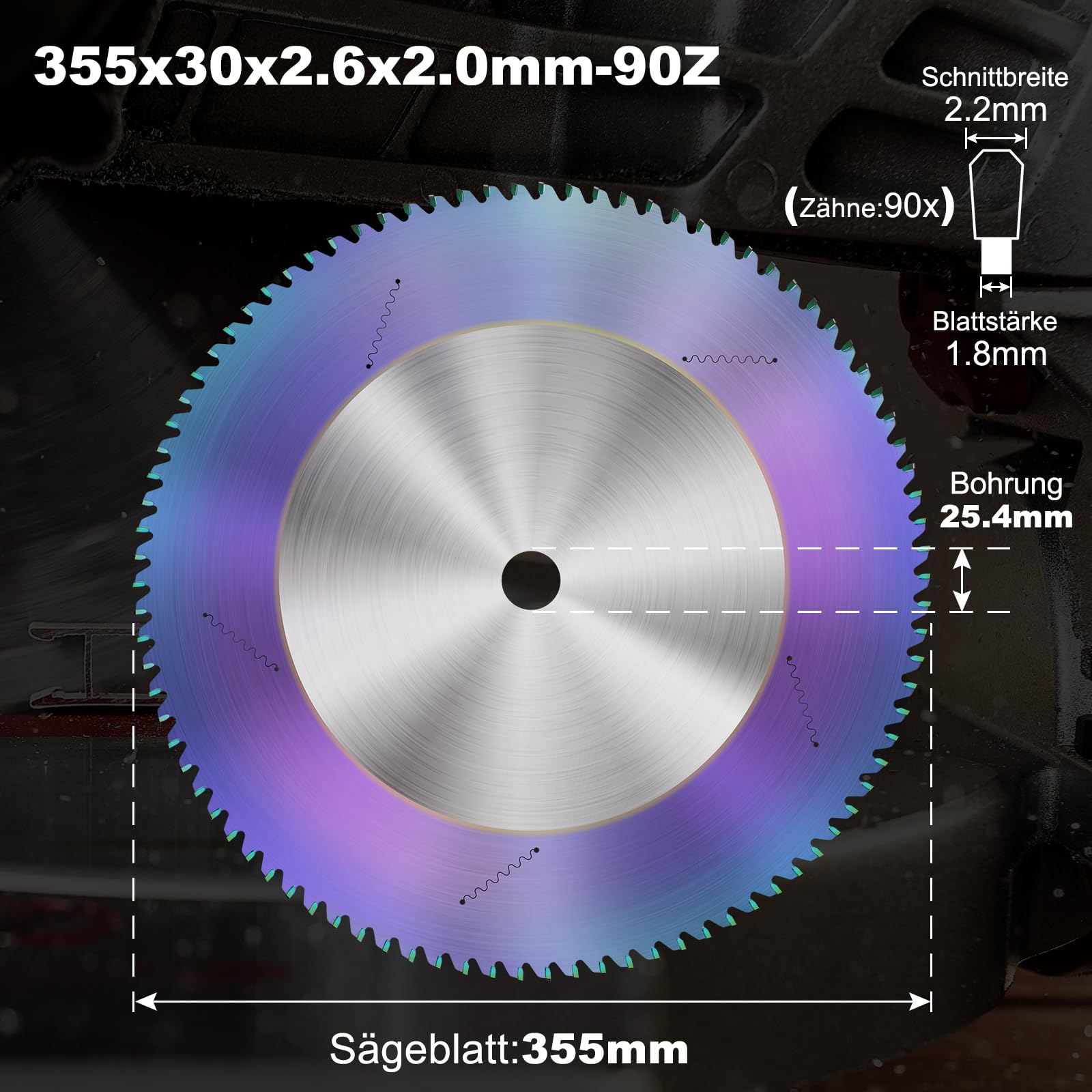 HM - Lama per sega circolare, 355 x 25,4 mm, 90 denti, per metallo, acciaio, ferro, rivestimento ULTRA, taglio preciso per sega circolare da tavolo, sega, troncatrice