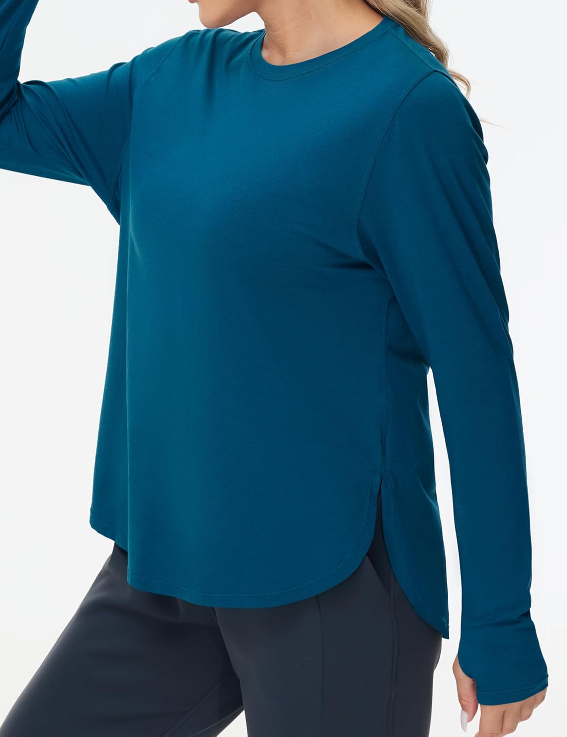 THE GYM PEOPLE Women's Long Sleeve Workout Shirts Lightweight Cotton Running Yoga Tops with Thumb Hole - Image 3