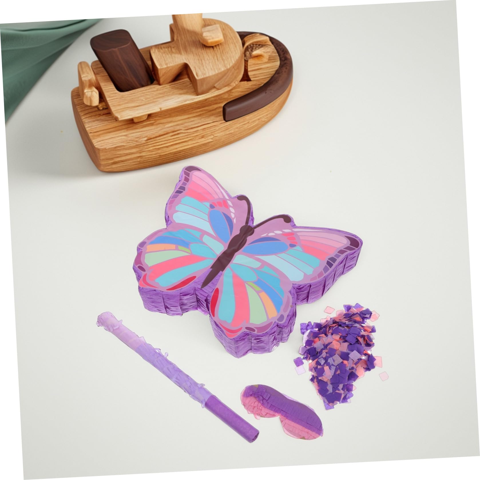 Ipetboom Piñata de Palo Temática Morada para Fiesta Infantil, Incluye Palo, Antifaz y 50 G de Confeti, Decoraciones para Cumpleaños de Niñas, Juguete para Romper y Rellenar con Dulces