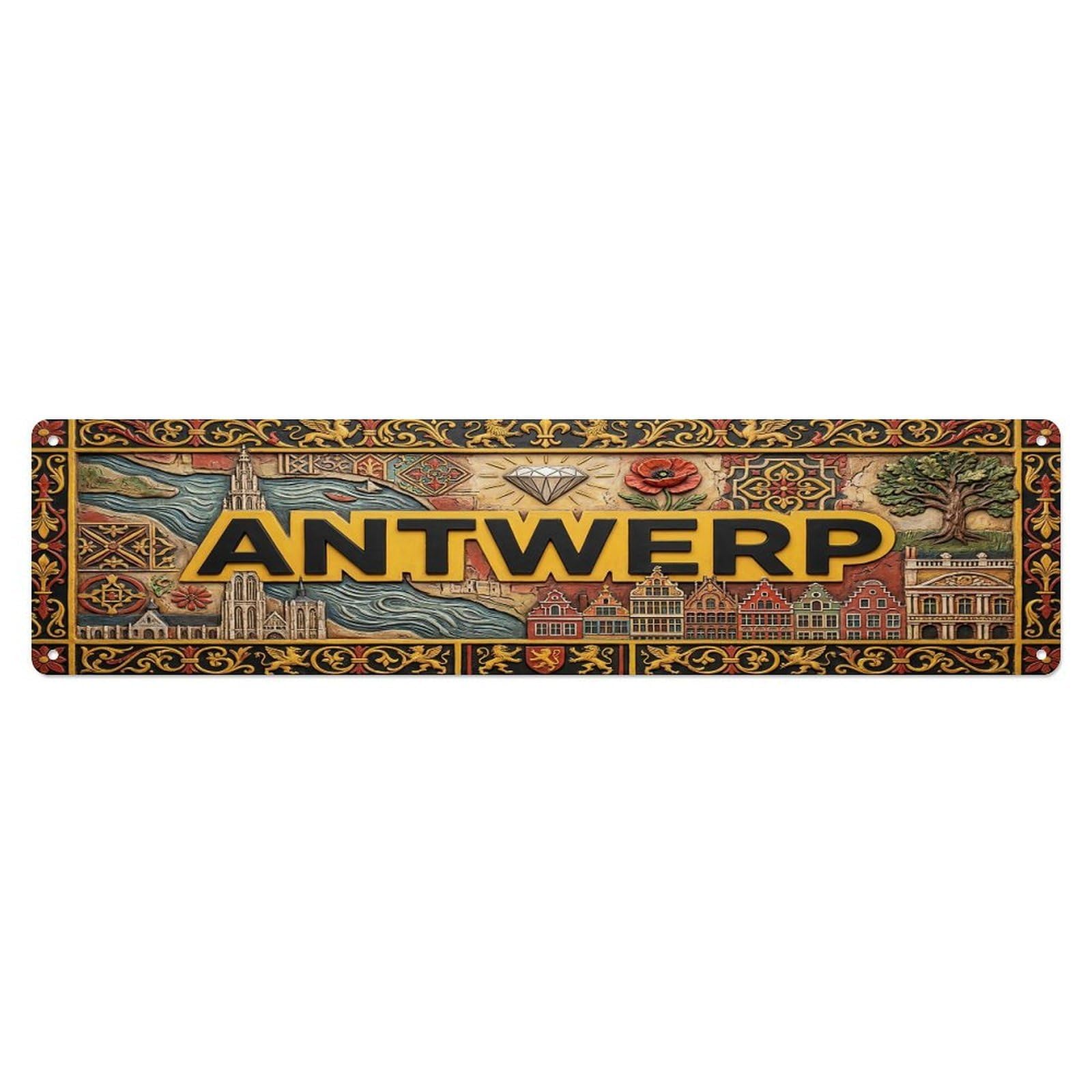 Gead 4X16inch Style Vintage Antwerp Belgium Flag Pattern Metal Tin Sign