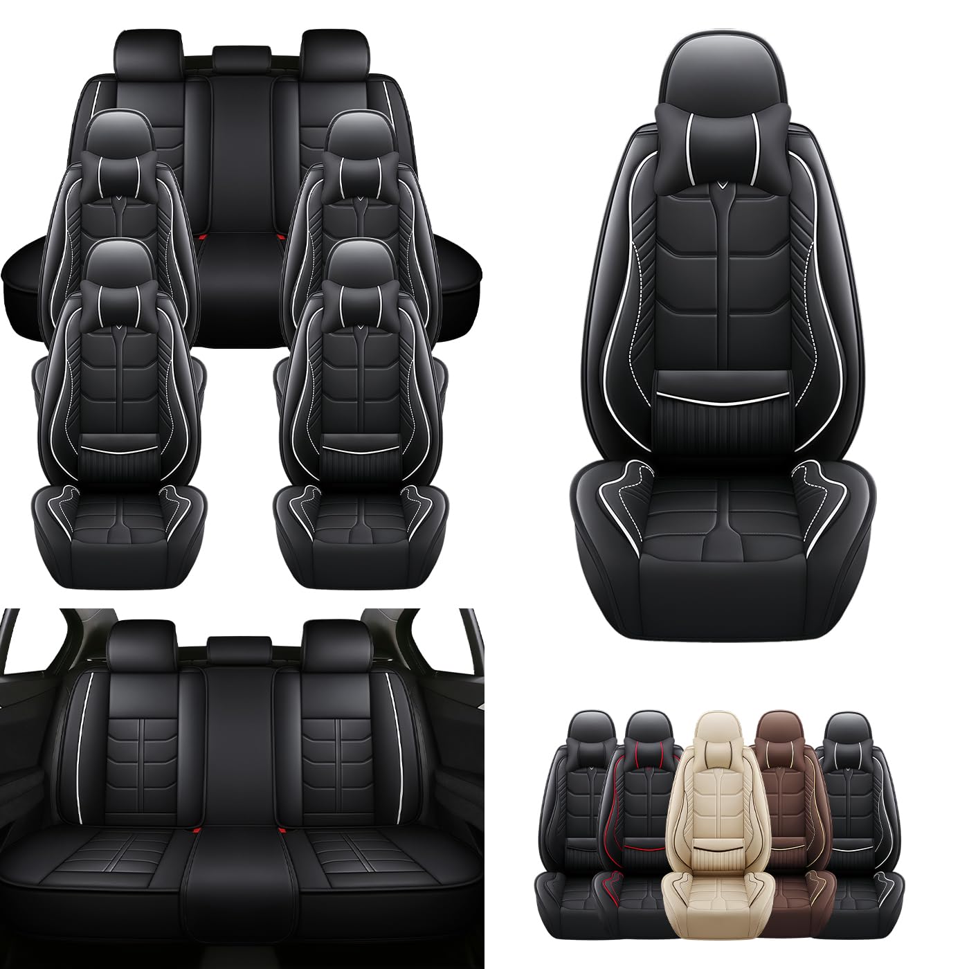 URINOVET Seat Cover for GMC Yukon XL 2000-2025 | 7-Seater Car Seat Protector | All-Weather | Heated & Cooled Seat Ready Full Set with Pillow Black