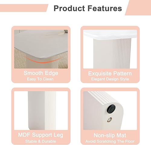 Miniatura 4 de Juego de mesa de comedor blanca para 6, juego de mesa de comedor de mármol de 67 pulgadas con mesa ovalada blanca crema de 3.5 pulgadas de grosor