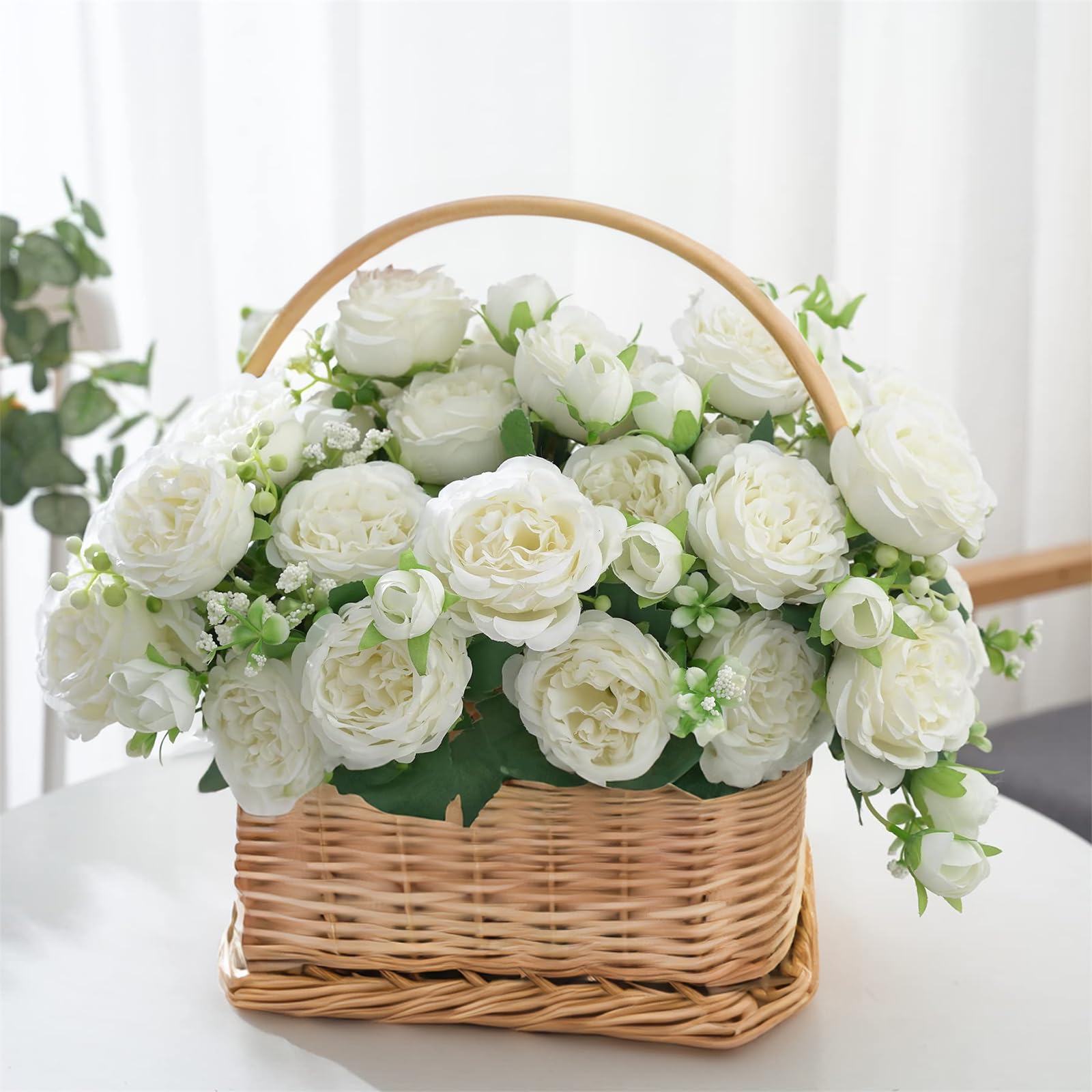 Songkuiwang Gorgeous 4 Bunches of Silk Peony Artificial Flowers - White Peonies Bouquets for Wedding Party Home Decor - Image 4