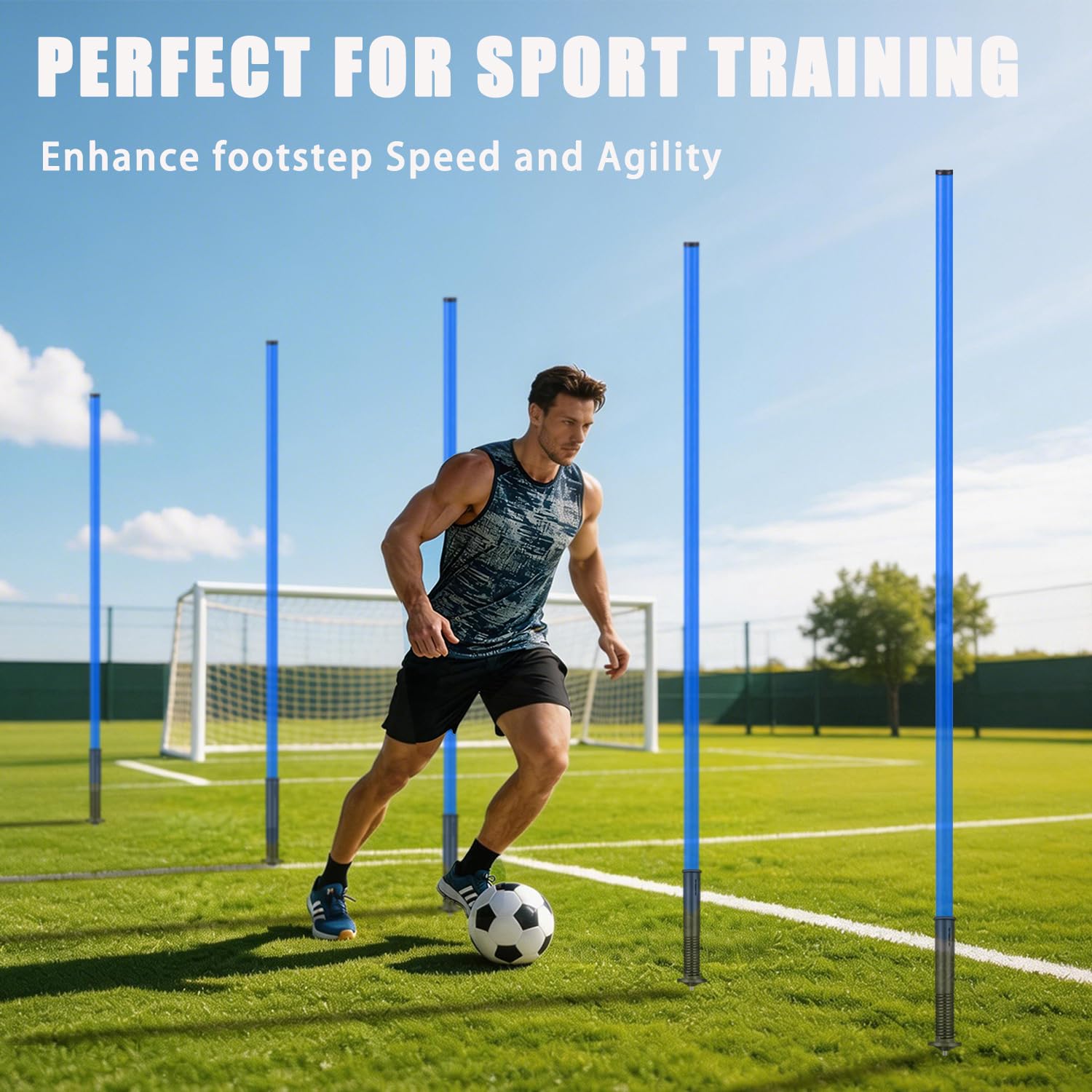 Fußball Trainingsset Koordinationsleiter Fussball Trainingszubehör mit 6m verstellbare Trainingsleiter ,5 Slalom Stangen,10 Hütchen,Springseil,Komplettes Trainingszubehör für Kinder & Erwachsene