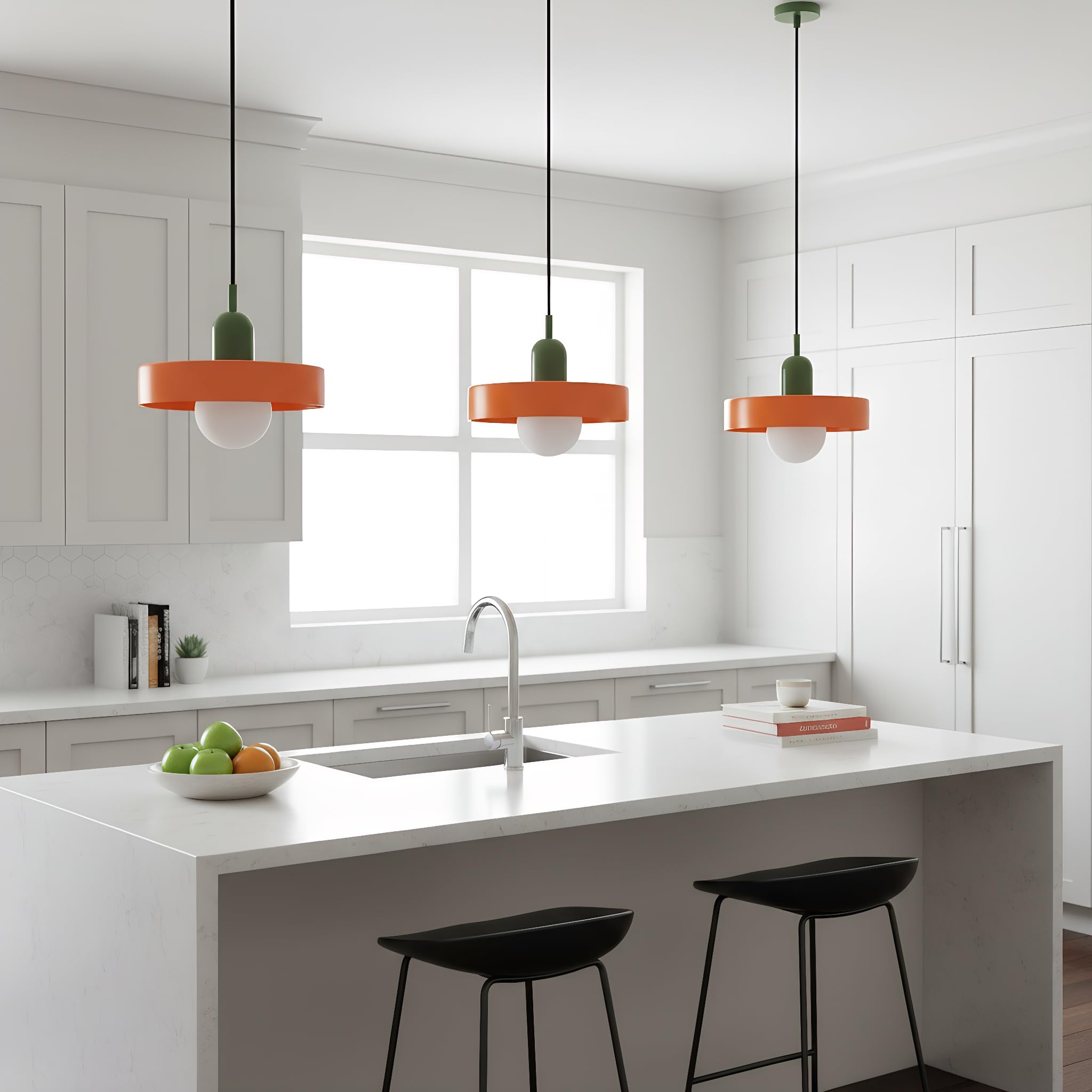 Suspension en Verre Moderne, E27 Lampe Suspendu au Plafond Réglable en Hauteur pour Îlot de Cuisine, Salle à Manger, Chambre ou Café (Orange)