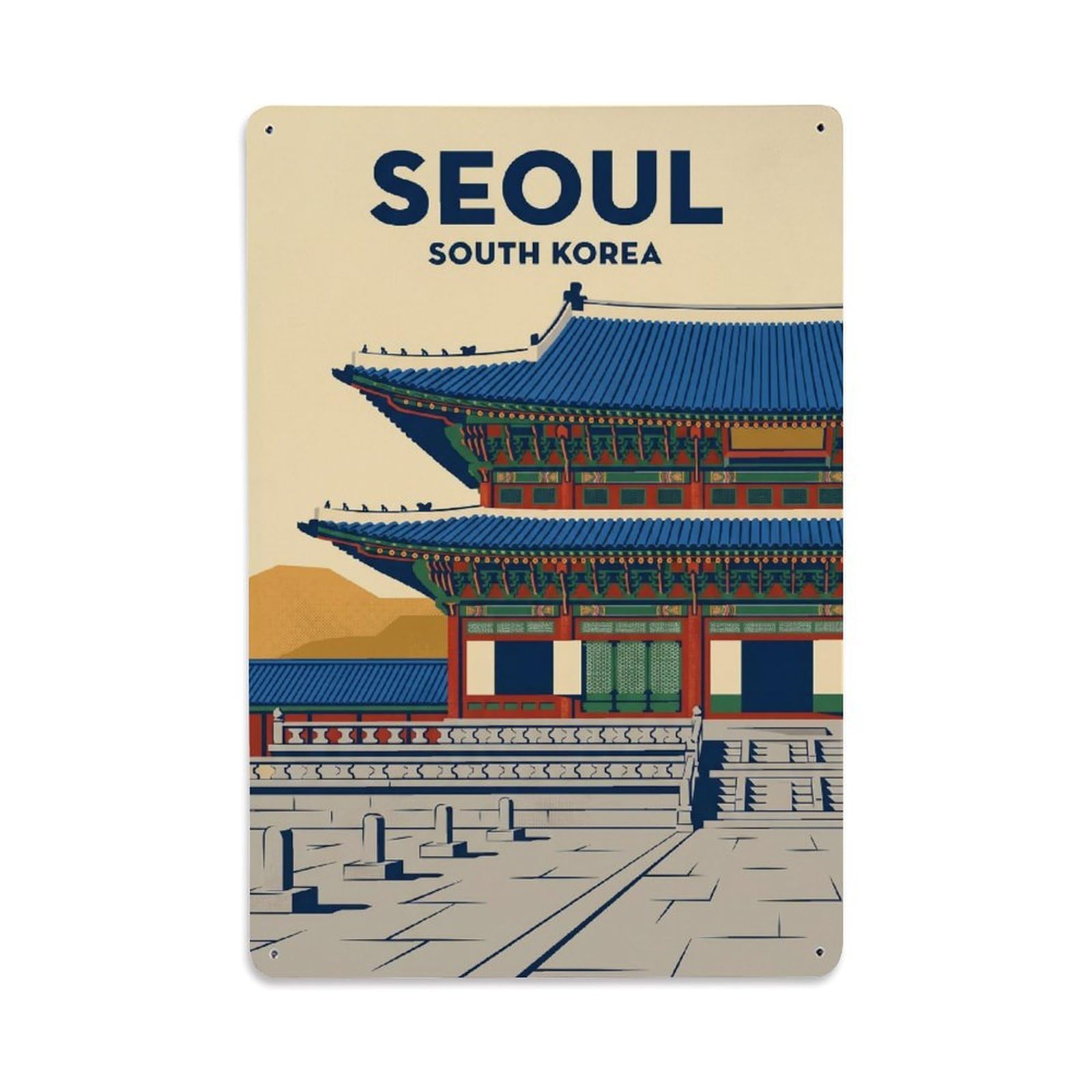 Metal Tin Sign Vintage Travel Seoul Korea Palace