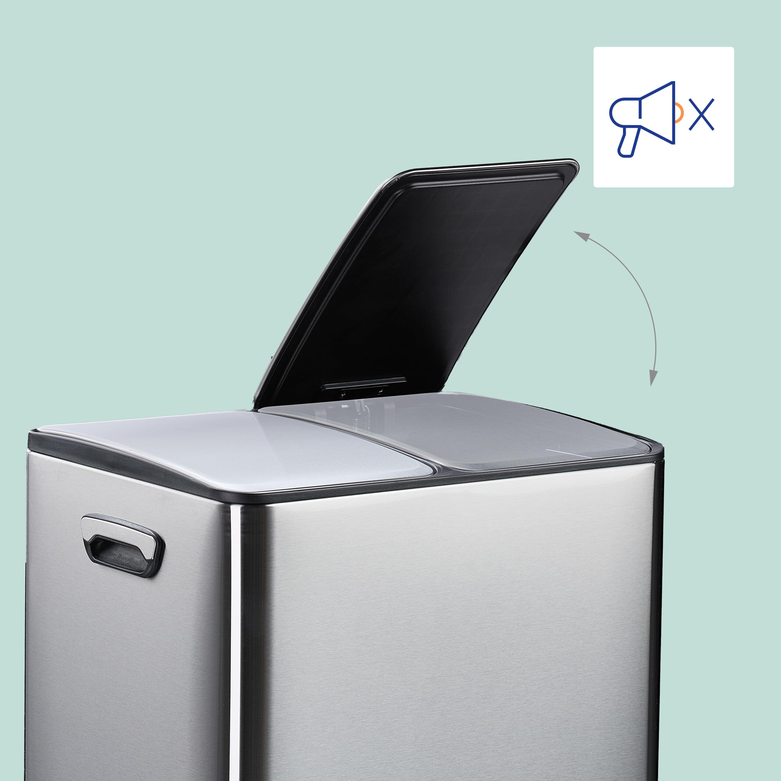 Relaxdays Pattumiera a Pedale da Cucina, 2 Scomparti 15 L Raccolta Carta e Plastica, Coperchio Silenziosa, Argentato