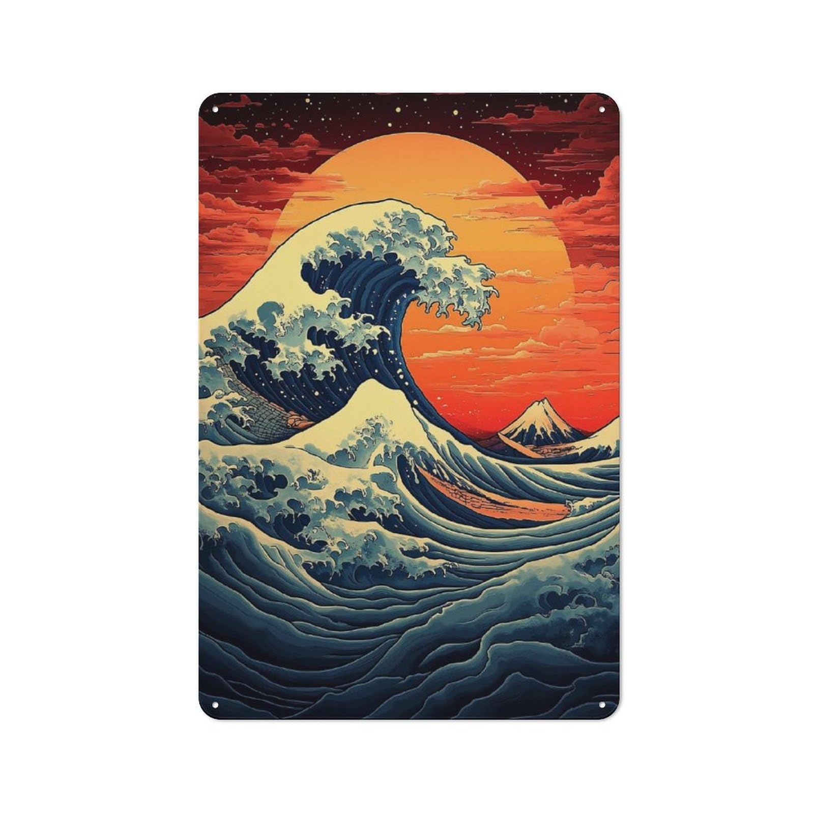 Junmoney Great Wave Print Vintage Tin Sign 30X20cm, Nostalgic Retro Room Decor For Bedroom, Office, Home Bar Or Dining Room