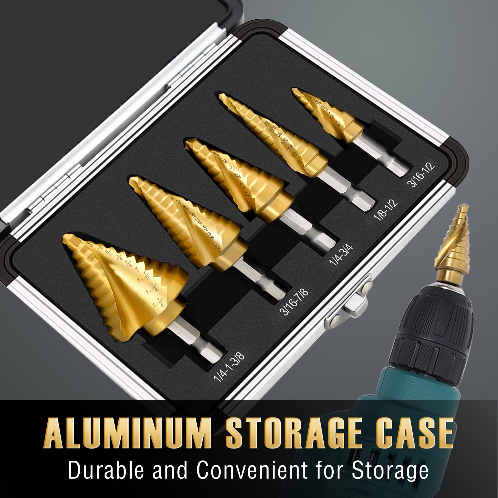 5PCS Titanium HSS Step Drill Bit Set J283977