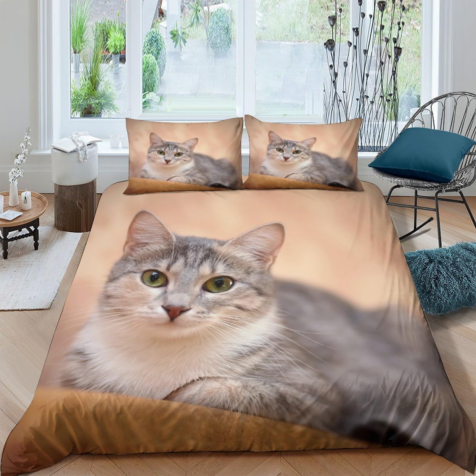 Parure de lit chat gris hypoallergénique résolvant les problèmes de repassage