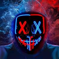 Vista 7 de OLIGHYT Máscara de Halloween, máscara iluminada, máscara de neón brillante, máscara de neón aterradora, máscara de disfraz con 3 modos de iluminación