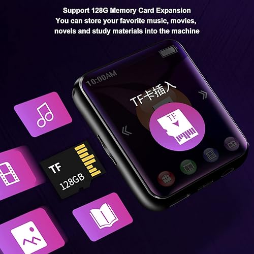 Miniatura 4 de Reproductor de MP3 de pantalla táctil completa de 1.8 pulgadas, reproductor de música Bluetooth 5.0 con ROM de cuerpo de 8 GB, expansión de tarjeta