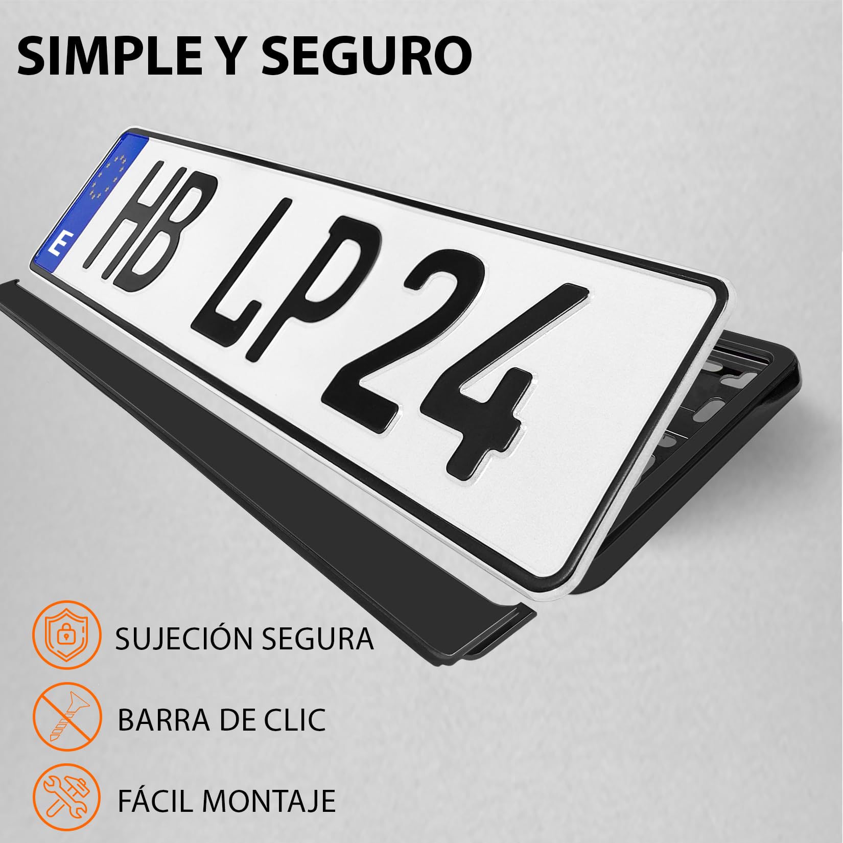 Portamatriculas Coche 520x110 mm - Soporte Matricula [2 uds.] - con 8 Tornillos - Negro - fácil, Duradero y Resistente - Porta Matricula Auto Homologado Apto para Todos los vehículos - 52x11 cm
