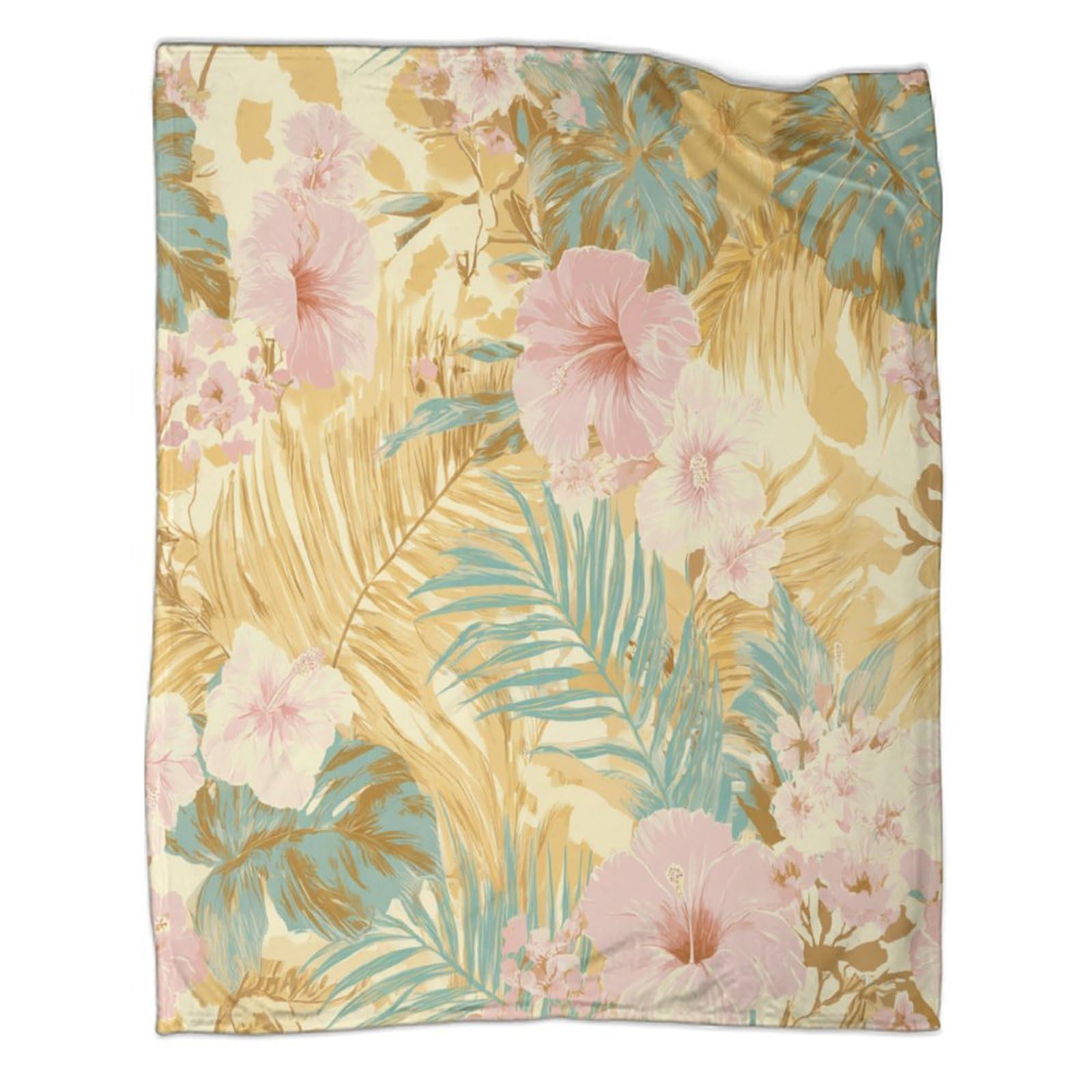 kaiyun Tropical Plants, Hibiscus And Frangipani Throws And Patchwork Quilts,50x60inch(127x152cm),Soft Blanket with Pattern