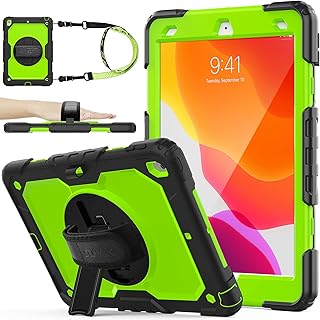 SEYMAC stock Case for iPad 9th/8th/7th Generation 10.2 Case, Shockproof Protection with 360 Rotating Stand Hand Strap for 2021/2020/2019 iPad 9th/8th/7th Generation 10.2 Inch(Green+Black)
