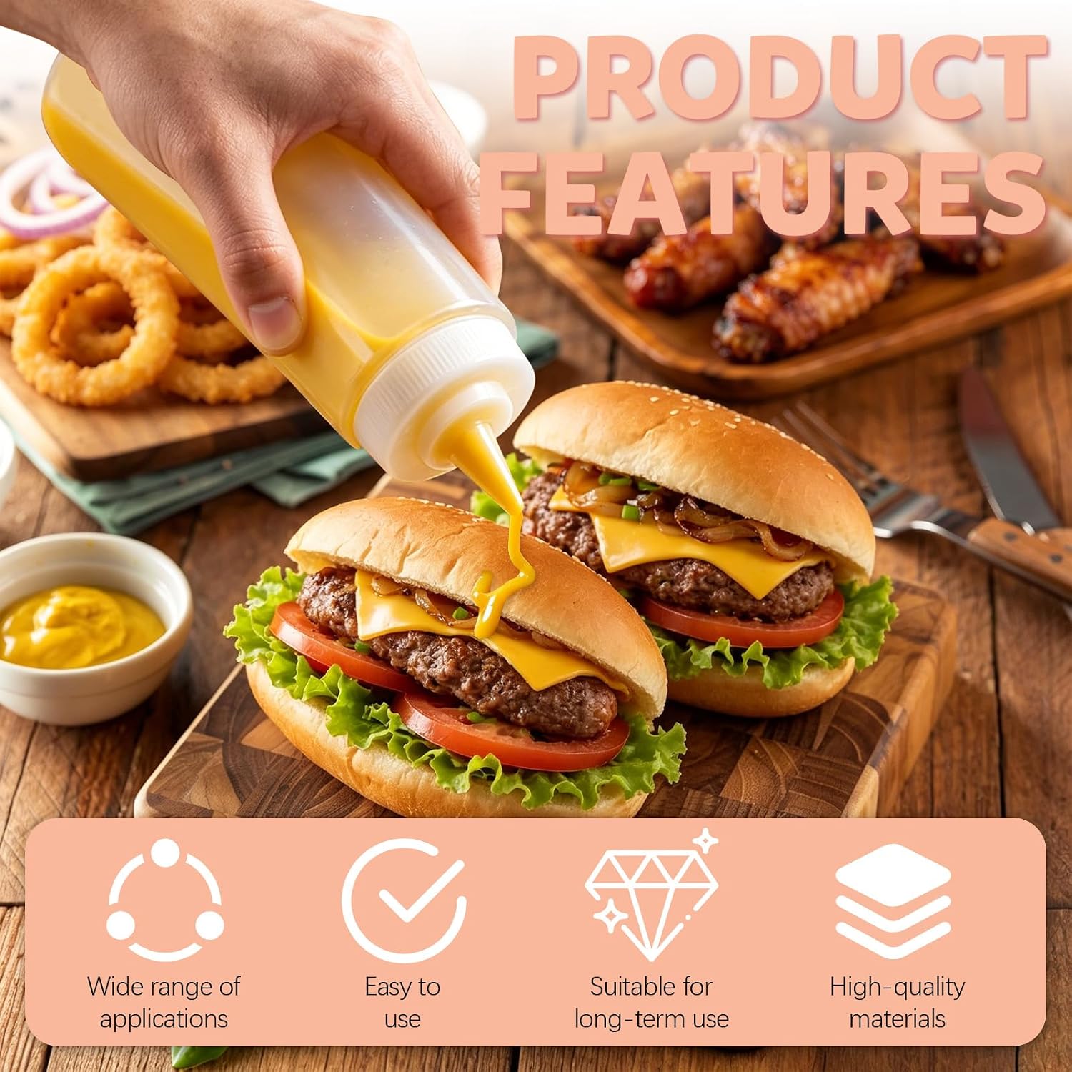 4 Packs 8 Oz Empty Squeeze Bottle with Leak-proof Lid, Wide Mouth Condiment Squeeze Bottles Refillable Sauce Dispenser for Syrup Ketchup Dressing Mustard (White)