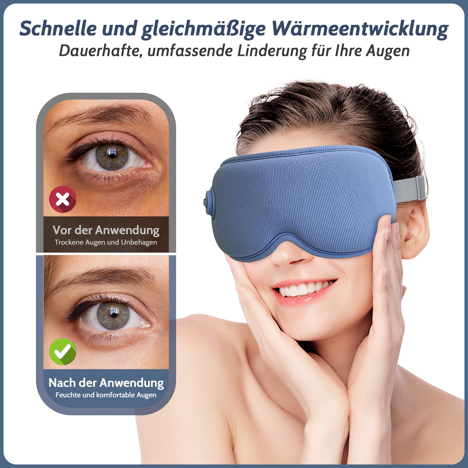 Beheizbare Augenmaske,Wärmebrille kabellos mit Vibration 3D lichtundurchlässig,Augenmaske wärmend mit 3 Wärmestufen Timer,zur Linderung von trockenen Augen Blepharitis Gerstenkorn für Damen&Herren