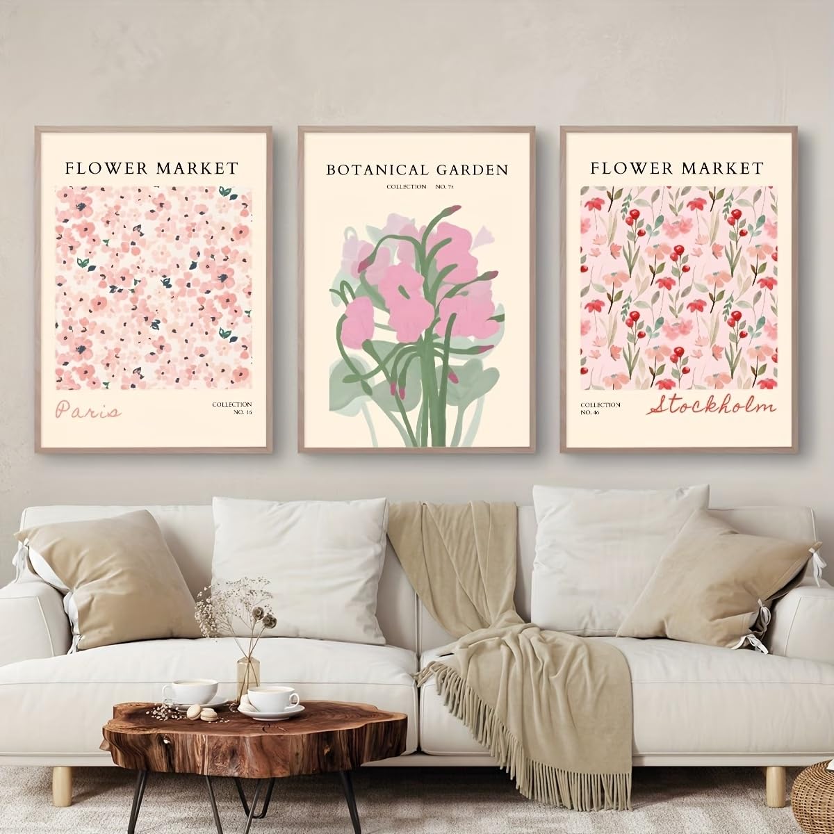 ZBELLO Set of 3 Posters, Vintage Pink Floral Prints, Boho Matisse Wall Art, Modern Canvas Wall Decoration, Floral Canvas Art Prints for The Living Room and Bedroom, Unframed (30x40cm)