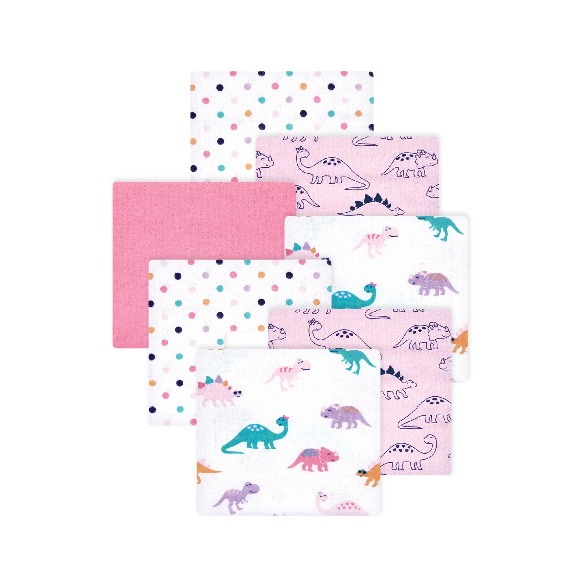Little Treasure Hudson Baby Cotton Poly Flannel Receiving Blankets Multipack, Pink Cuteasaurus, 30x30 inches
