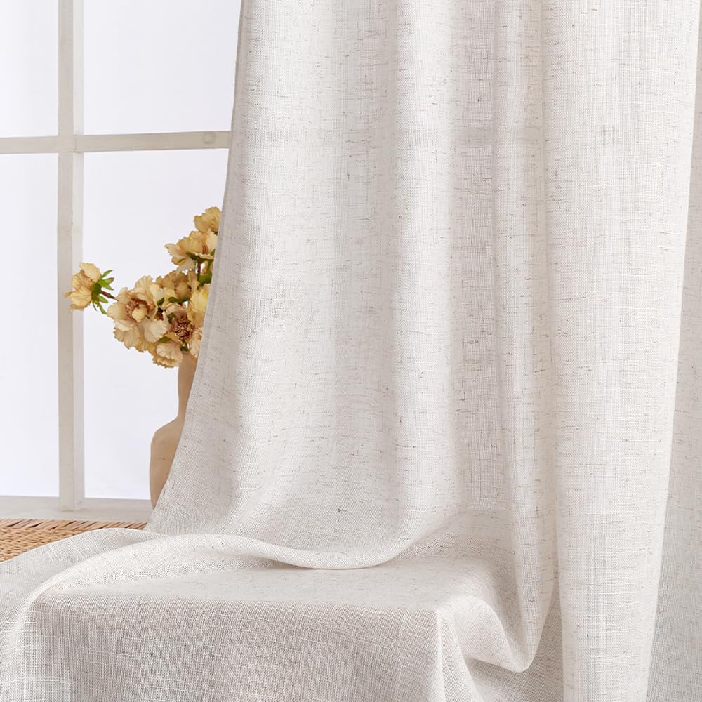 EMEMA Tende Lino Trasparente con Fettuccia Tenda a Traslucido Tenda per Interni Tende Moderne a Vela per Porte Balcone Adatte per Soggiorno Camera da Letto 2 Pannelli 140x280 cm Avorio