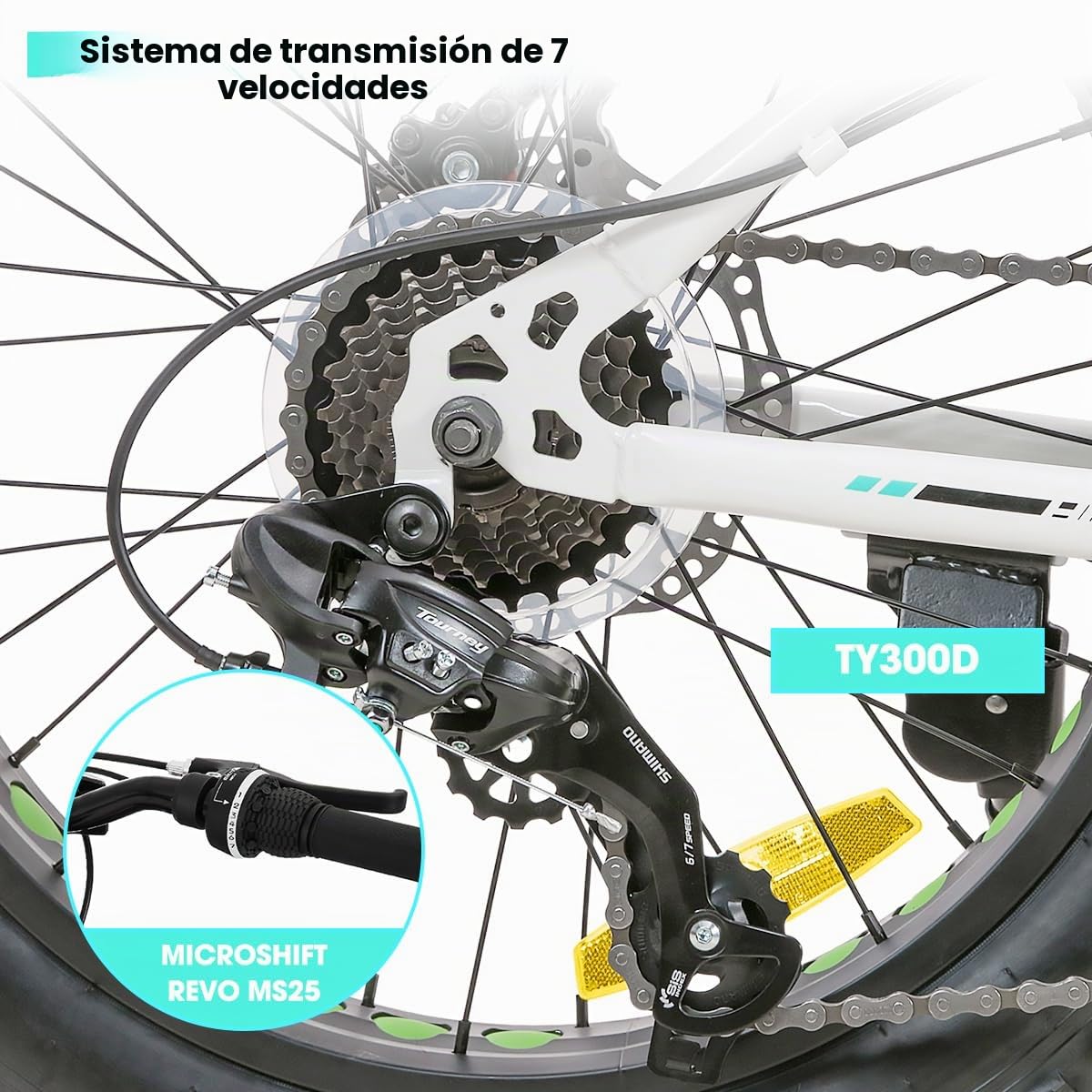 HILAND MTB Infantil 20”, Bicicleta de Montaña para Niños y Niñas, 7 Velocidades, Frenos de Disco Duales, Plateado/Verde/Blanco/Azul