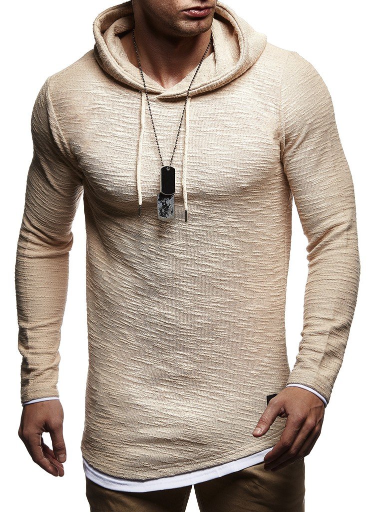 Leif Nelson Mens Hoodie Pullover Hood Sweater Sweatshirt LN-8120 Beige XX-Large