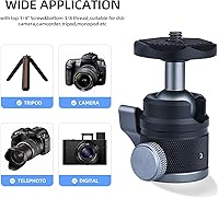 Vista 5 de Mini cabeza de bola con tornillo de 1/4 de pulgada adaptador de montaje de rosca de 3/8 pulgadas, cabezal de trípode de aluminio giratorio de 360