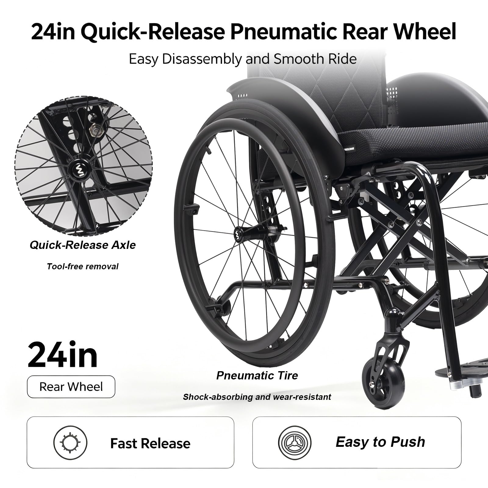 Silla de Ruedas plegable Ligera de aluminio, Autopropulsable | Adultos, Ultraligera, Frenos de acompañante, Plegado Compacto, Reposapiés extraíbles(A,42cm/16.5in Seat)