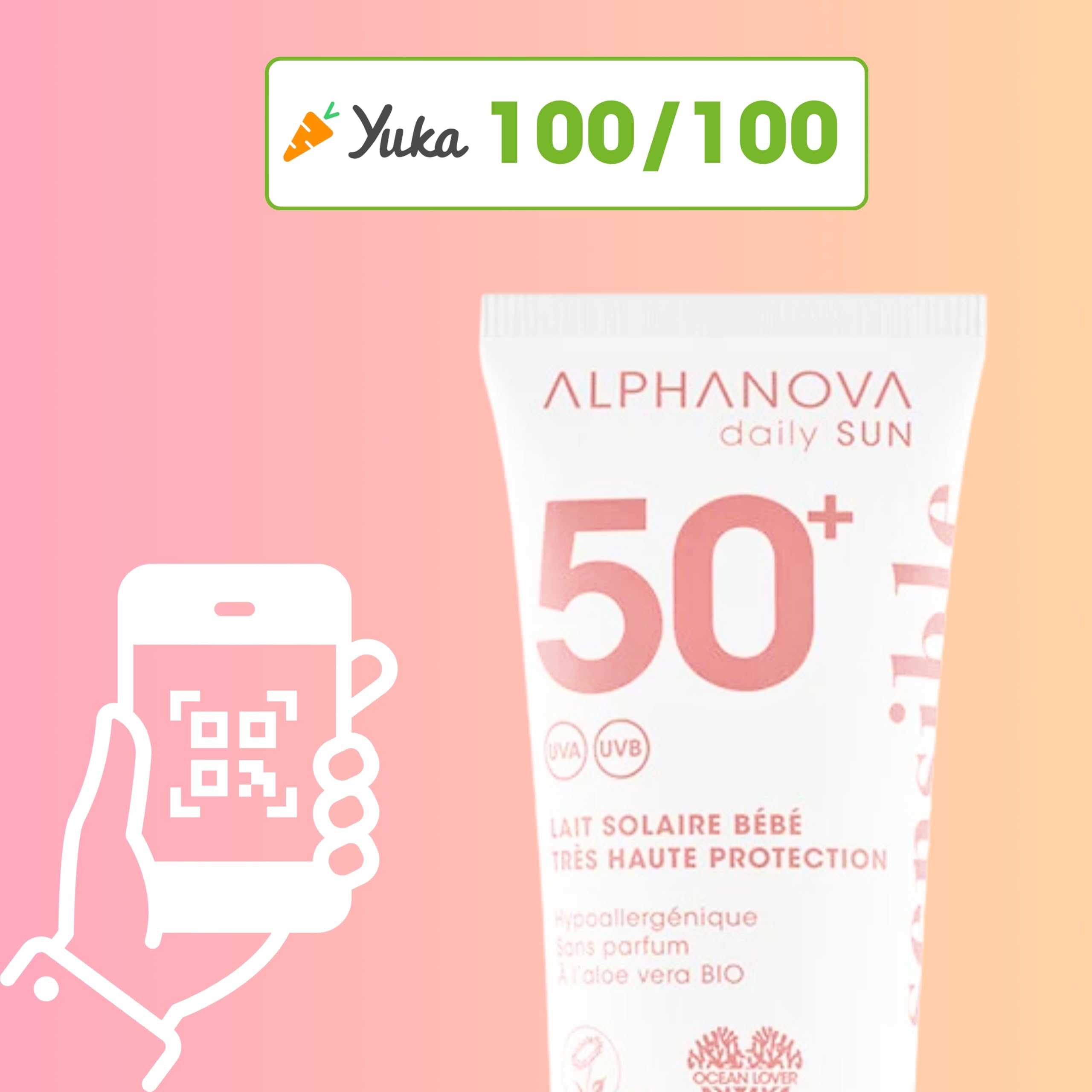 ALPHANOVA Lait Solaire Bébé SPF50+ DAILY SUN - Visage et corps - Hypoallergénique - peaux sensibles - sans parfum 50ml