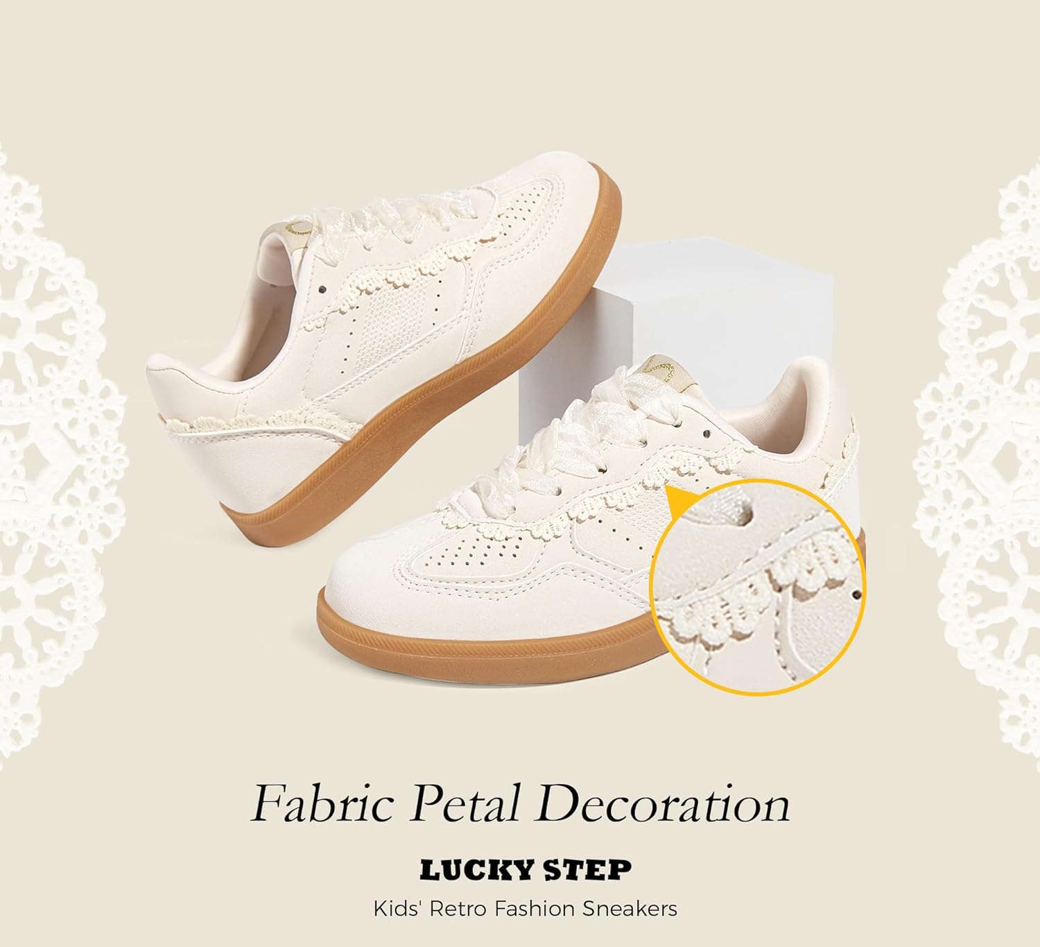 LUCKY STEP Kids Lace Detail Fashion Retro Sneakers Girls Casual Gum Rubber Sole Dual Laces Walking Running Shoes for Big&Little Kid and Toddler - Image 2