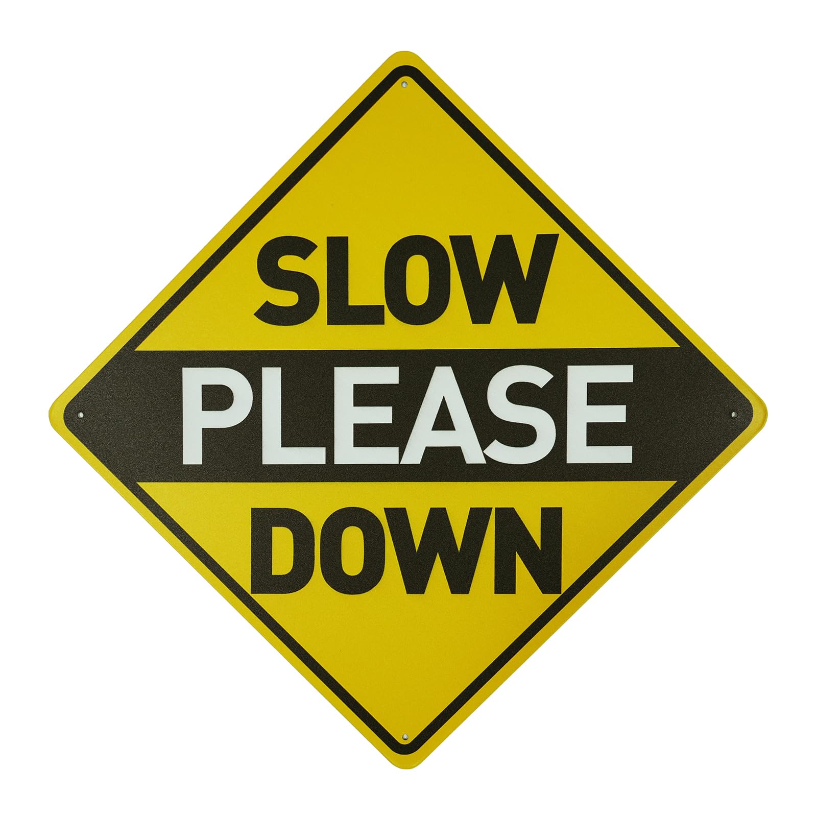 Slow Please Down Sign, 12" x 12" Metal Sign, Face Great For Neighborhood Streets And Yard Signage For Children Playing to Increase Street Safety To Prevent Speeding Or Warn Drivers Of Pets