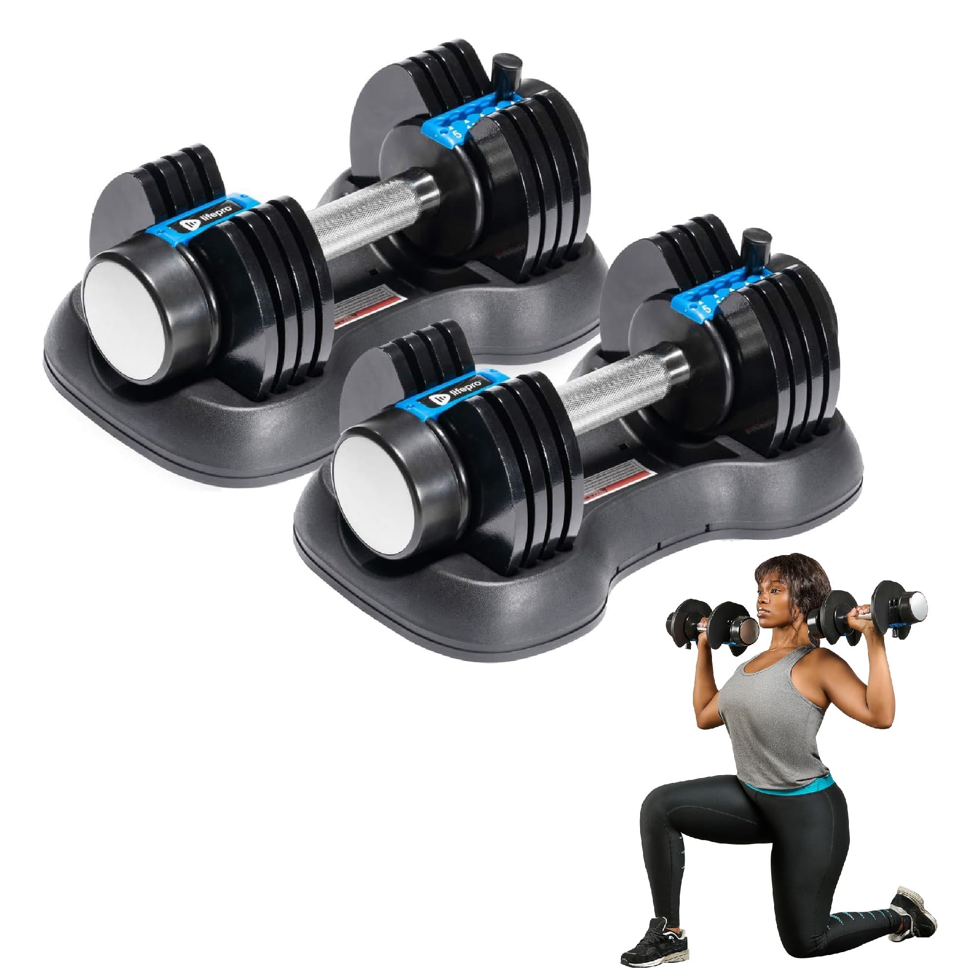 LifePro Juego de Mancuernas Ajustables de 2 x 11,34 kg/25 lb - Juego de Pesas Duraderas con Mango Antideslizante y Mecanismo de Bloqueo de Seguridad para Gimnasio en Casa