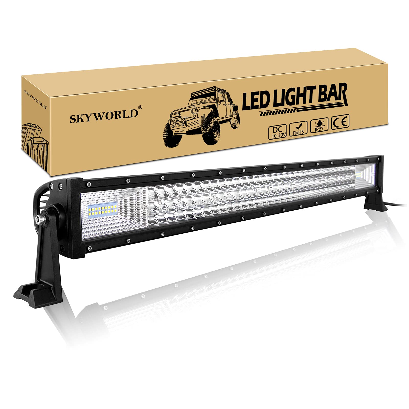 SKYWORLD 32 inch Light Bar 40500LM Tri-Row Straight Spot Flood Combo Beam LED Car Lights Work Offroad Fog Lamp for Offroad 4WD 4x4 SUV ATV UTV Truck Car Pickup Boat 12V 24V