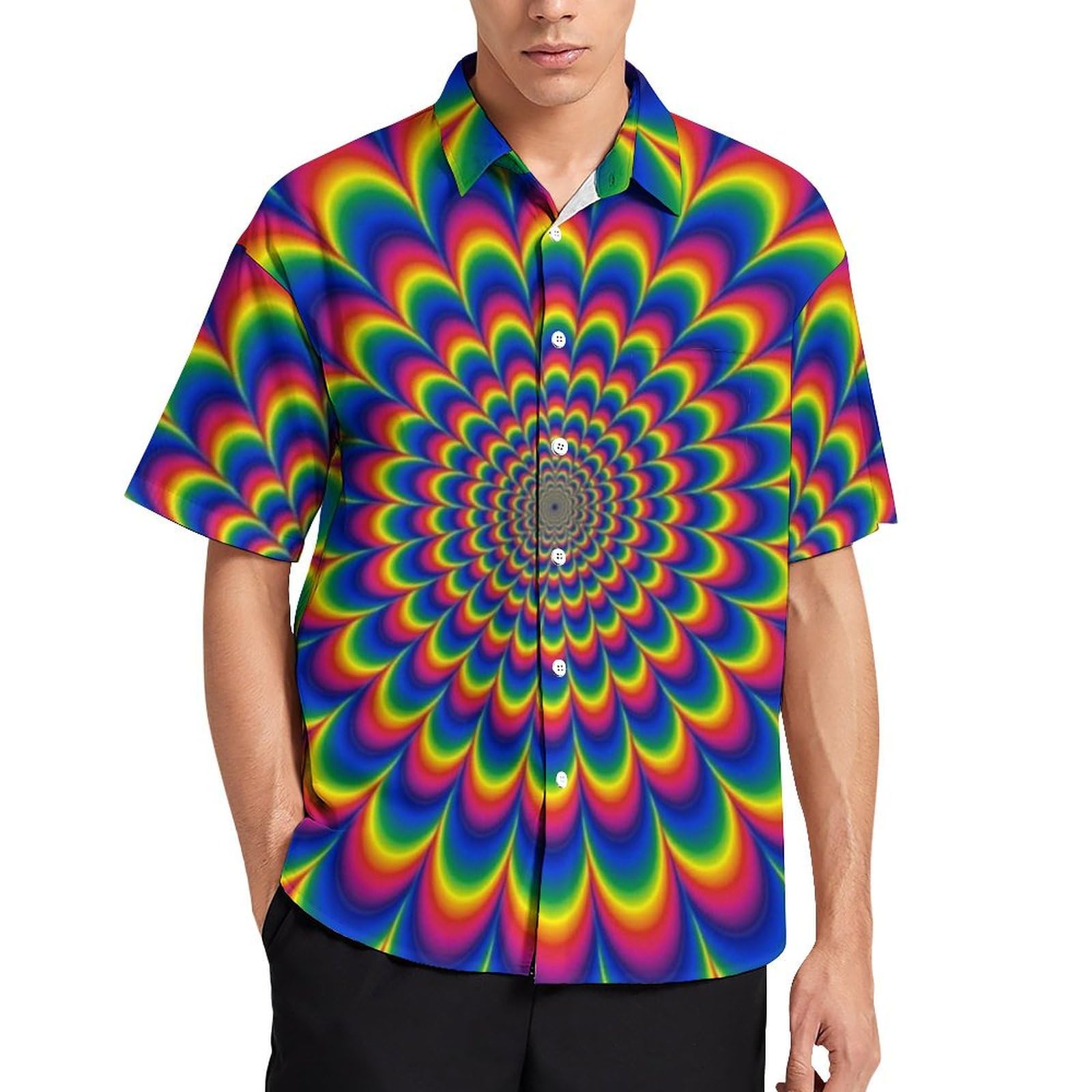 Xissazri Optical Illusion Trippy Shirt Focus Drawing Psychedelic Shirt for Men's, Color 2, XL