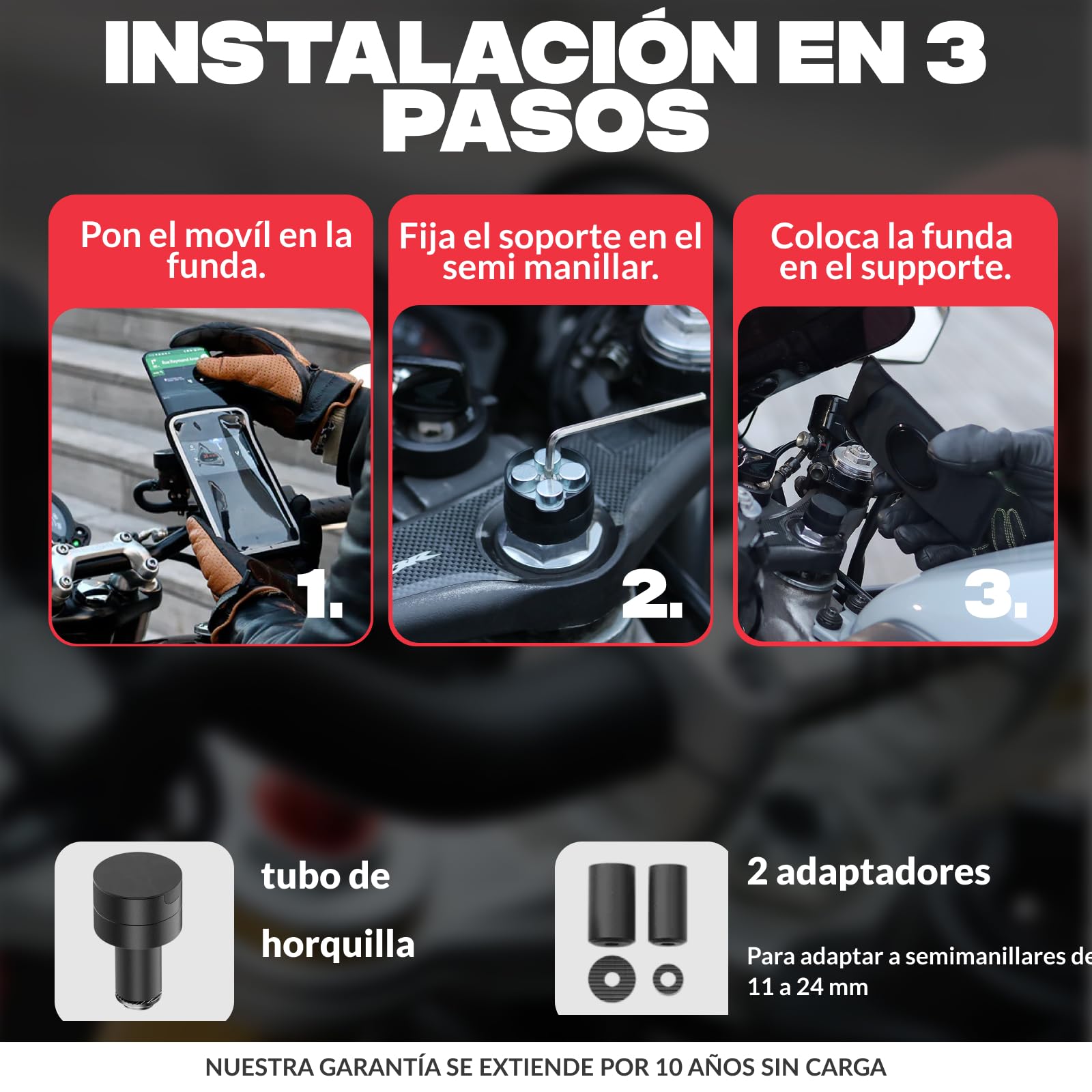 Shapeheart Soporte Móvil Moto Deportiva Semimanillar - GPS en el Eje Visual - Funda Impermeable Táctil XL - Tija de Dirección, Manillar de Semimanillares - Carcasa Lluvia Desmontable