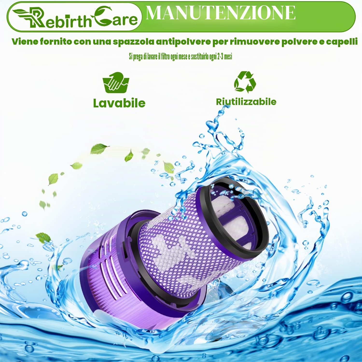 Rebirthcare 2 Pezzi V12 Filtro per Dy.son V12 Detect Slim Absolute Extra Pro Plus Motorhead Complete Total Clean Aspirapolvere, Parti di ricambio #DY-971517-01 (2*V12 Filtro)