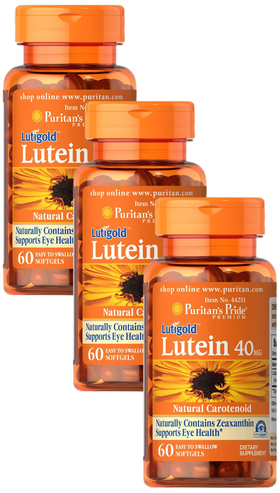 Lutein 40 Mg with Zeaxanthin, Helps Support Eye Health*, Whole Bean, 60 Ct, (Pack of 3)