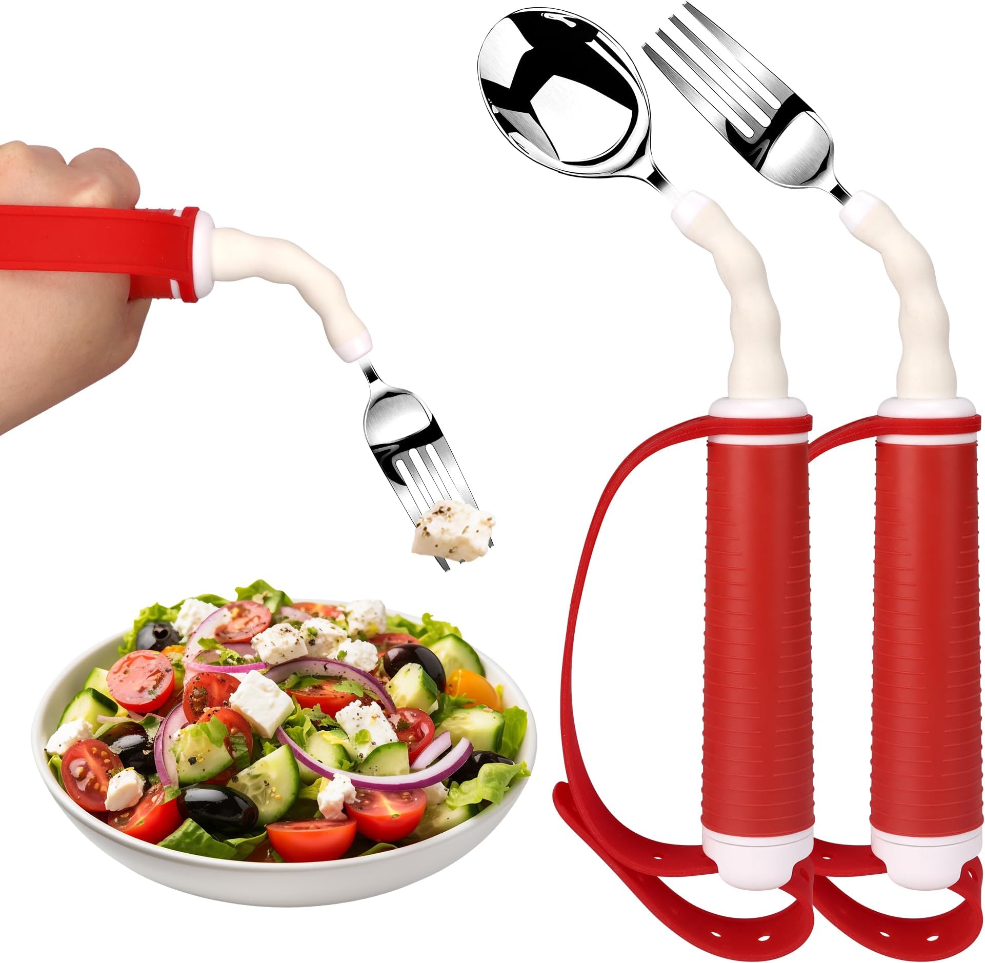 Adaptive Utensils for Disability Gadgets Swivel Fork Spoon Easy Grip Safe Stainless Steel,for Hand Tremors Parkinson's patients, 360° Rotatable Alzheimers Handicap accessories for daily living Elderly