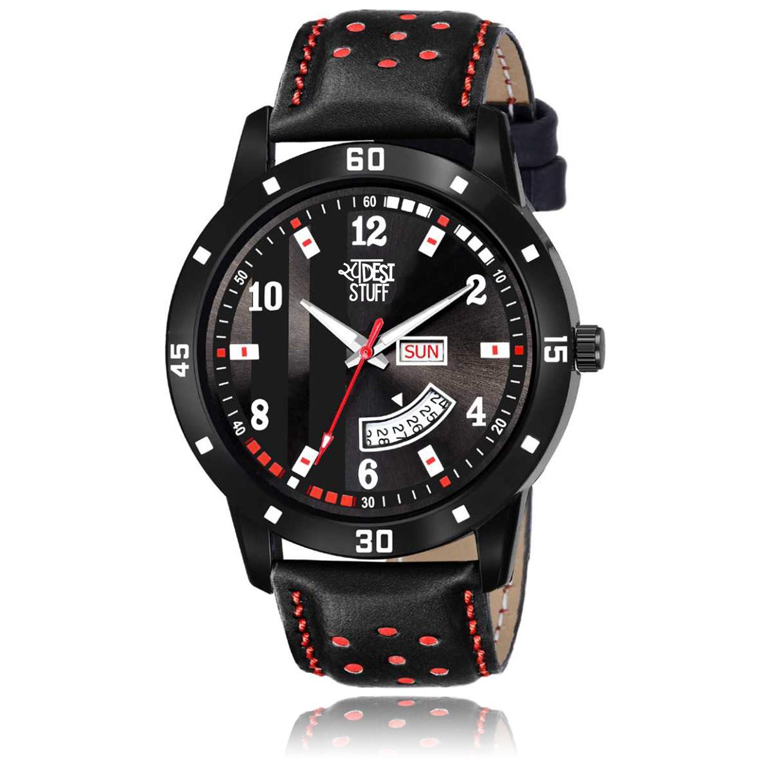 SWADESI STUFF Leather Black Dial Day & Date Analogue Watch For Men, Black Band (B083CWBLFK) Amazon Price History, Amazon Price Tracker