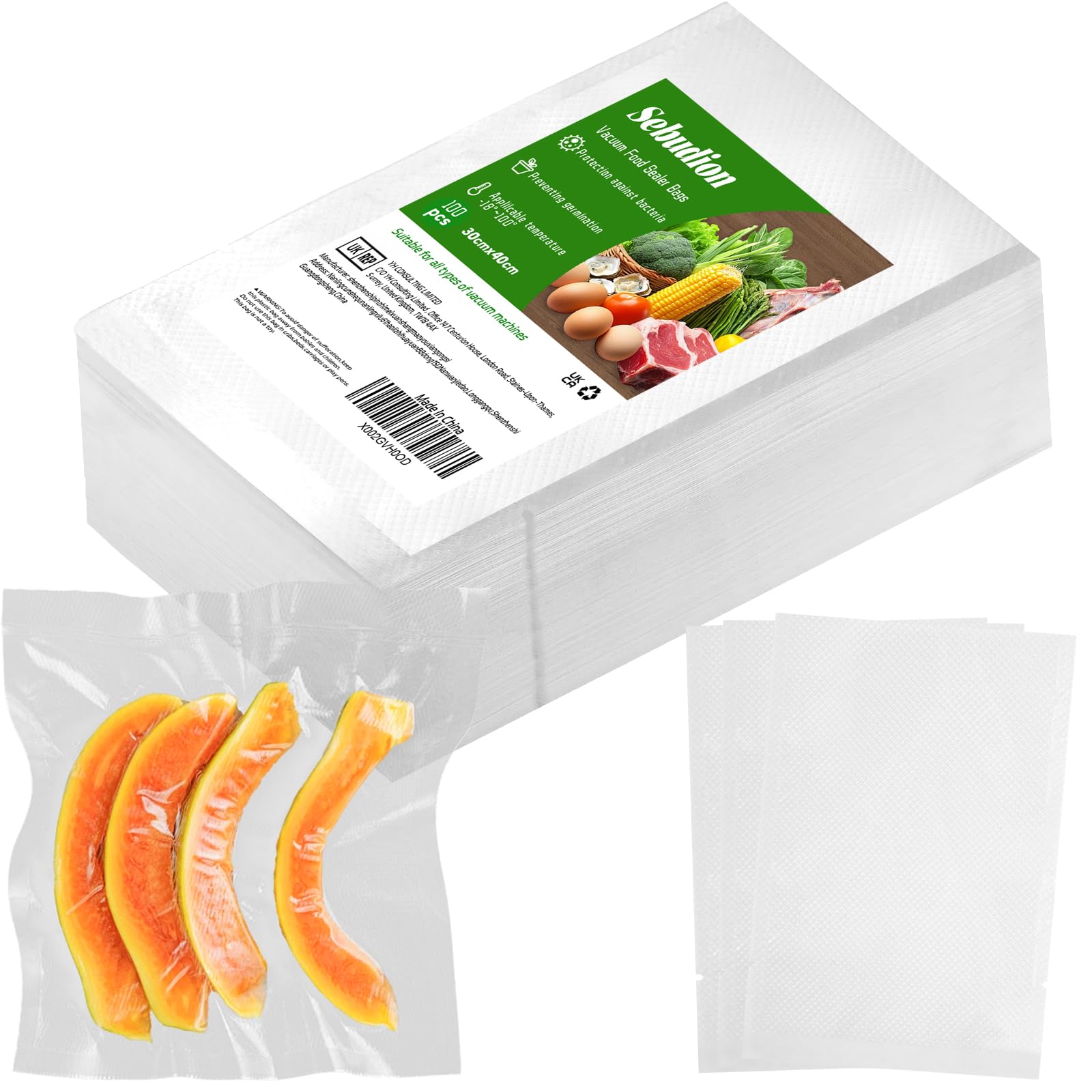 Vacuum Sealer Bags 100 Count (30x40cm), Embossed Food Vacuum Sealer Bags,BPA Free,Grade Textured,PreCut Vacuum Bags for Food Storage, Sous Vide Cooking, Freezing, Boiling and Microwaving
