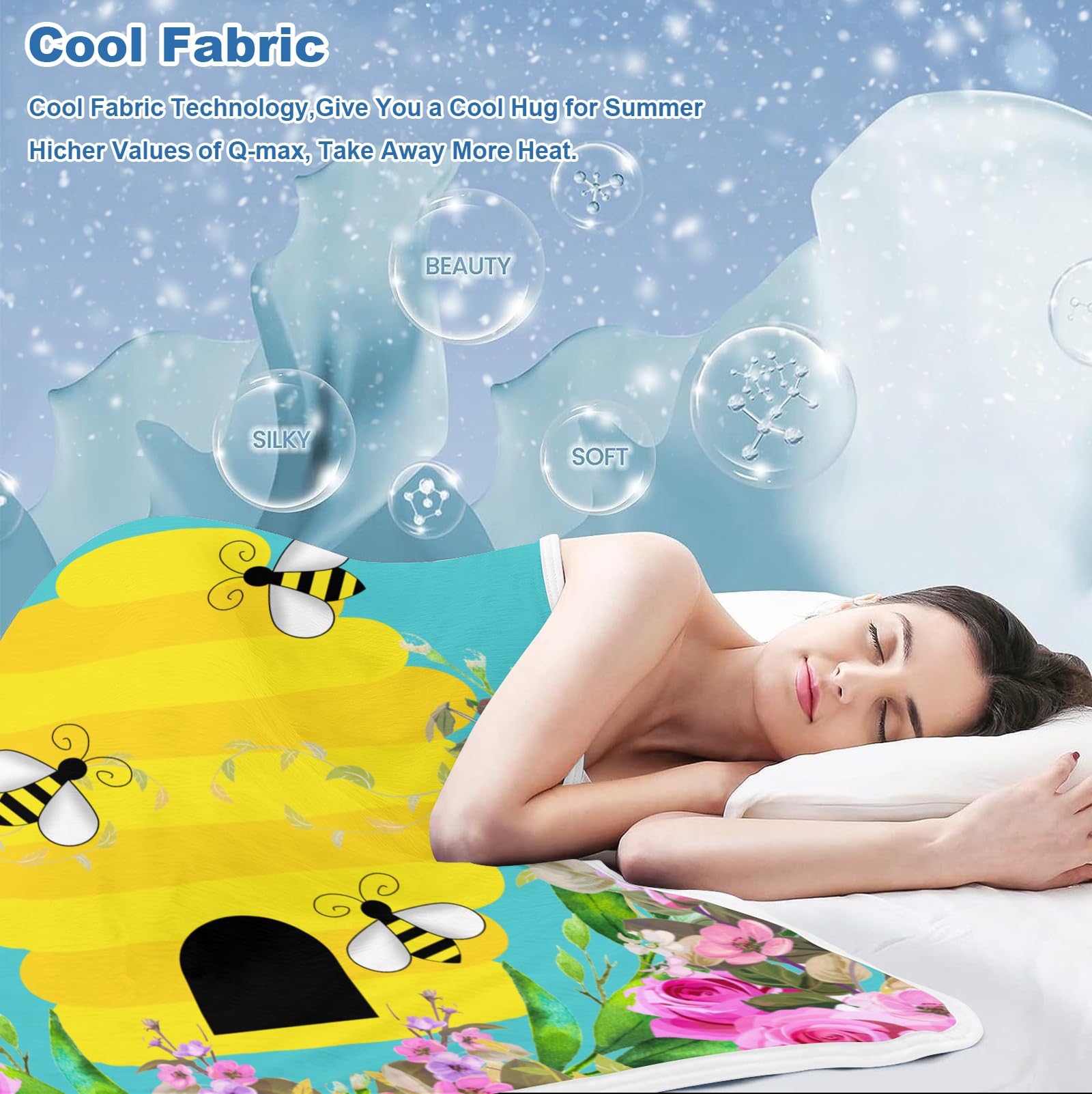 GoTussWO Personalized Gift Bee Floral Beehive Flower Safe Blanket, Stroller Canopy Replacement,40x50Inch