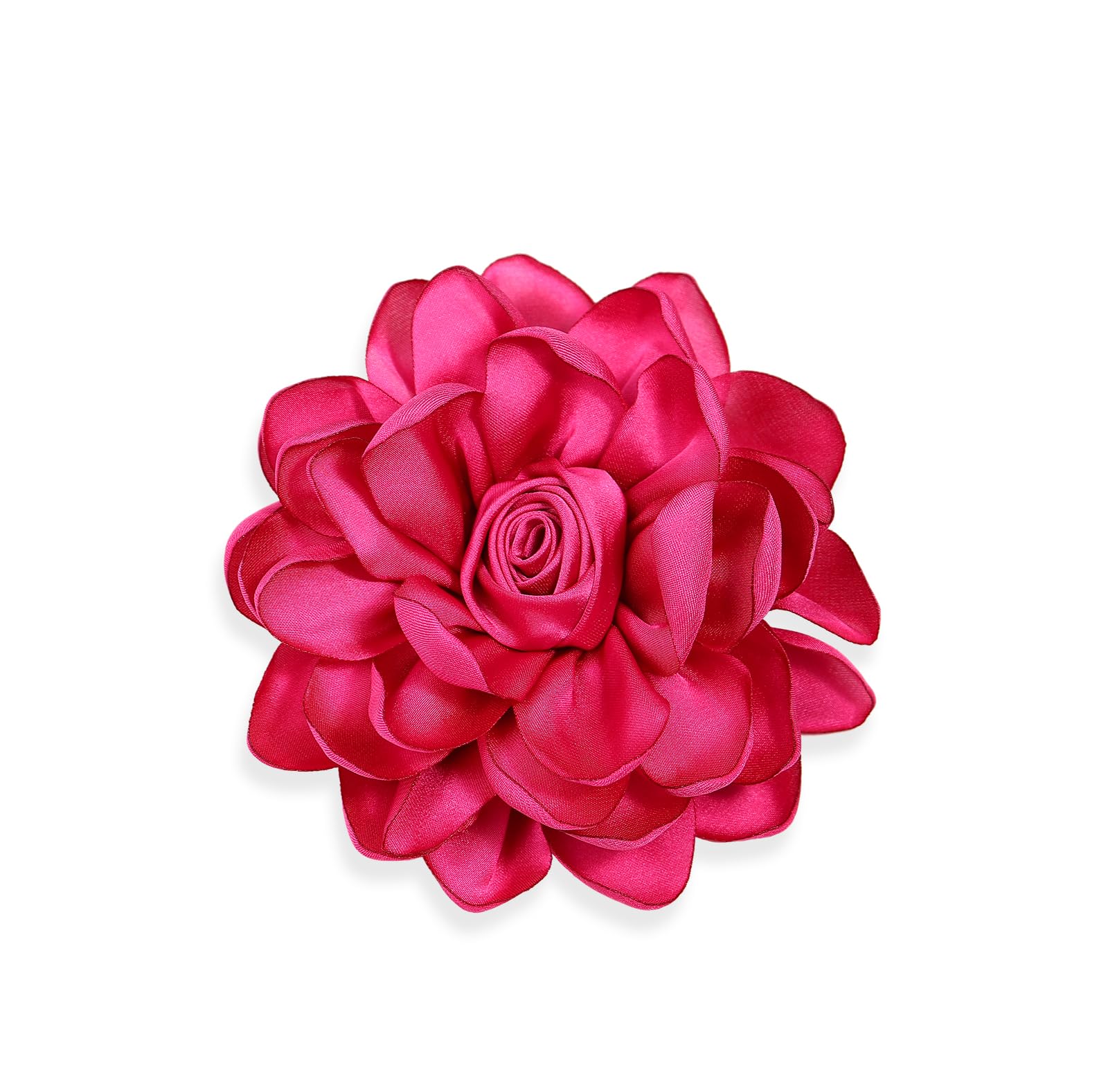 Dainty Satin Rose Flower Brooch Pins for Women Delicate Large Camellia Pins Shawl Clips Duckbill Clips Wedding Prom Banquet Party Jewelry Gift