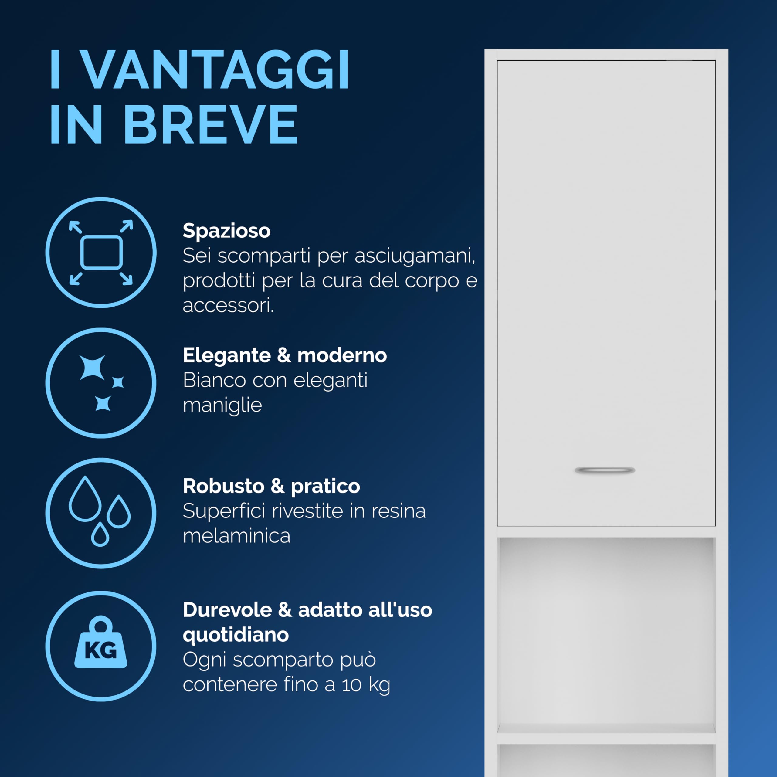 Casaria® Mobile Alto Bagno 6 Ripiani 180x30x30cm Armadio Salvaspazio Mobiletto Asciugamani Mobili a Colonna Arredo Bagno Mobiletti Salvaspazio