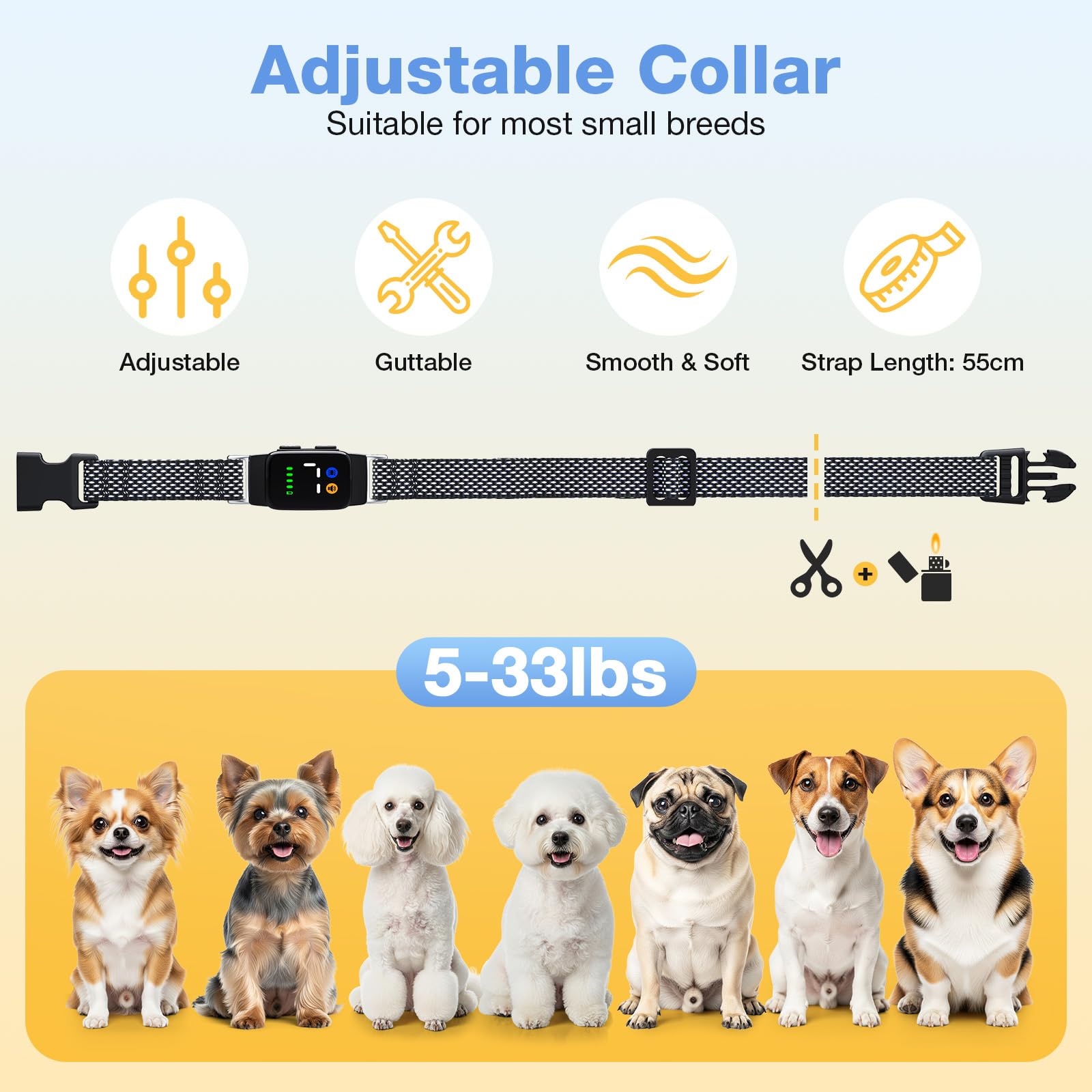 Collar Antiladridos para Perros - Collar Adiestramiento con 7 Niveles de Sensibilidad Ajustables, Recargable 3 Modos de Eficiente, Impermeable IP67 Cuello Perros Pequeños y Grandes (Gris)